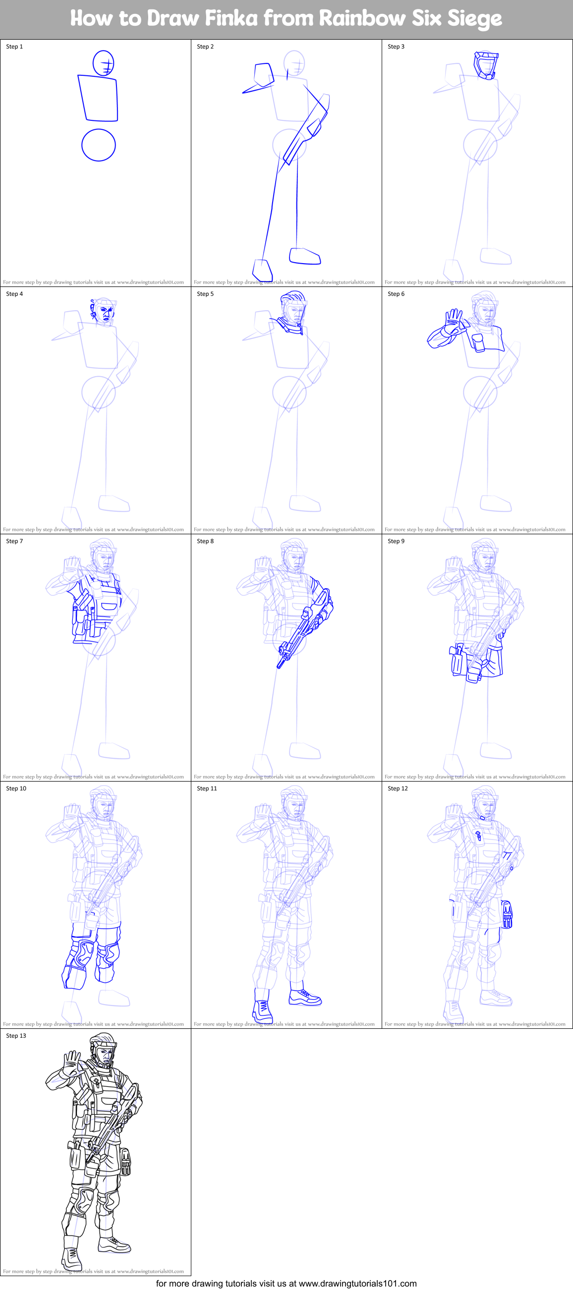 How to Draw Finka from Rainbow Six Siege Printable Step by Step