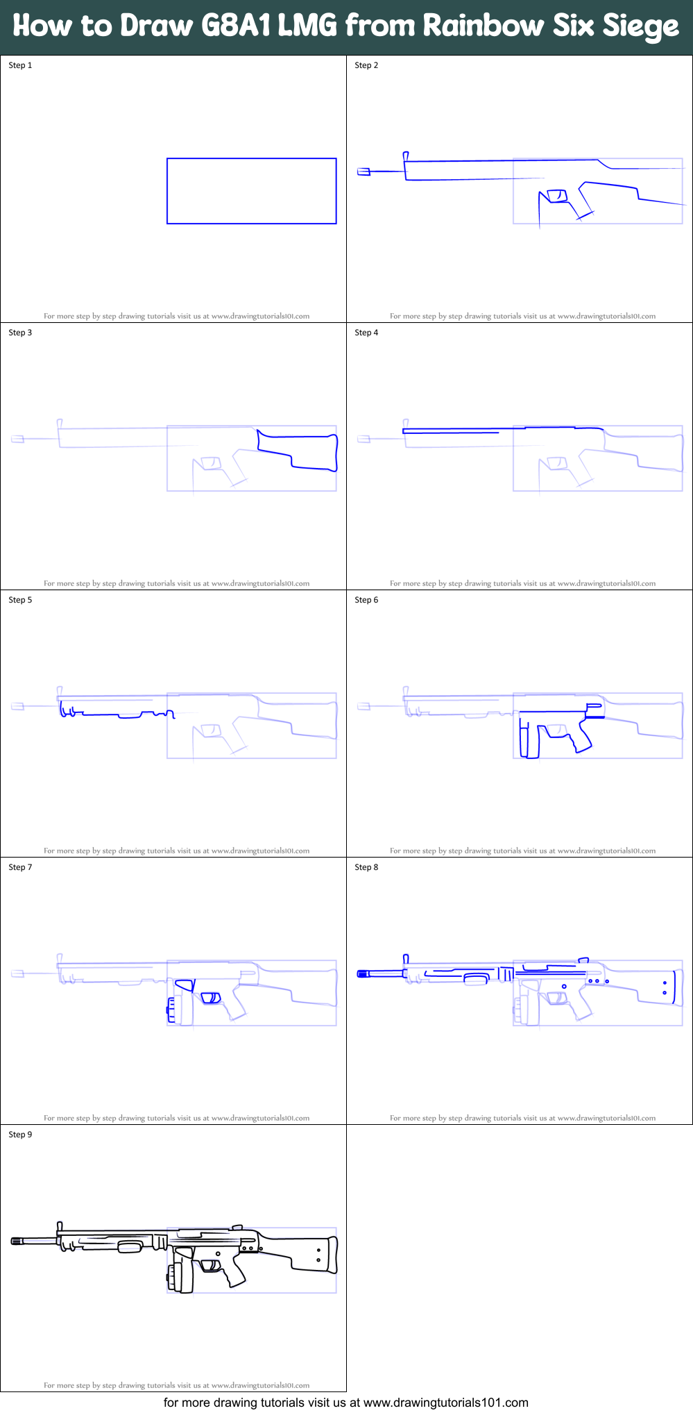 How to Draw G8A1 LMG from Rainbow Six Siege Printable Step by Step