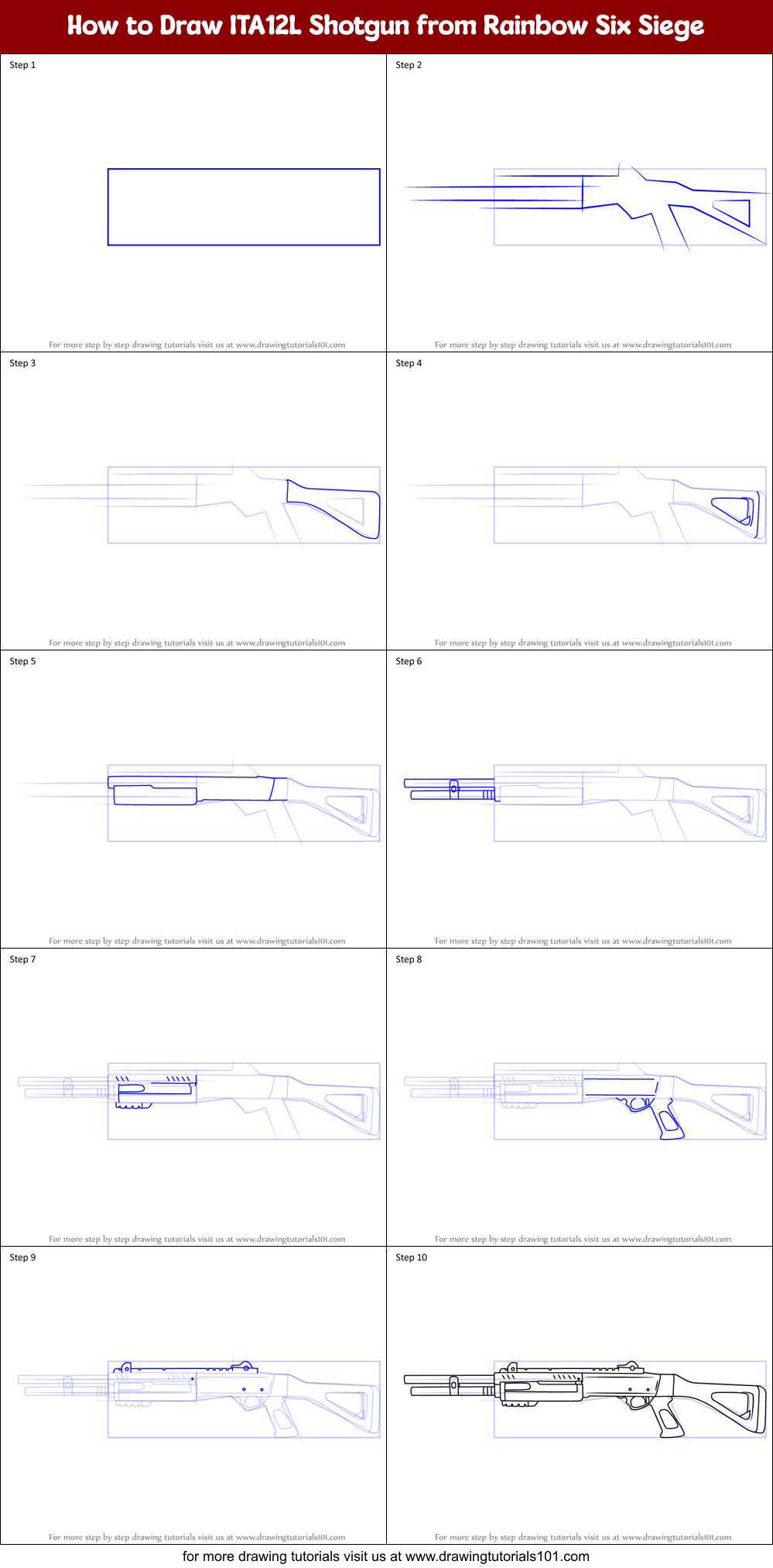 How to Draw ITA12L Shotgun from Rainbow Six Siege Printable Step by Step