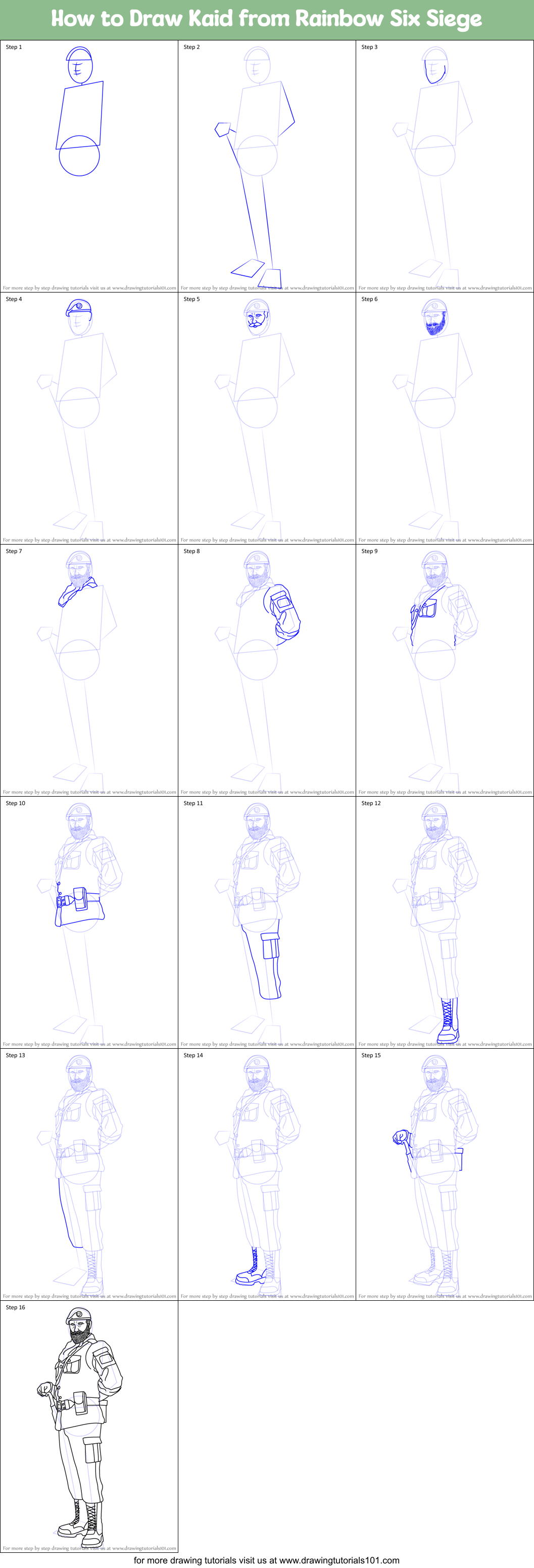 How to Draw Kaid from Rainbow Six Siege Printable Step by Step