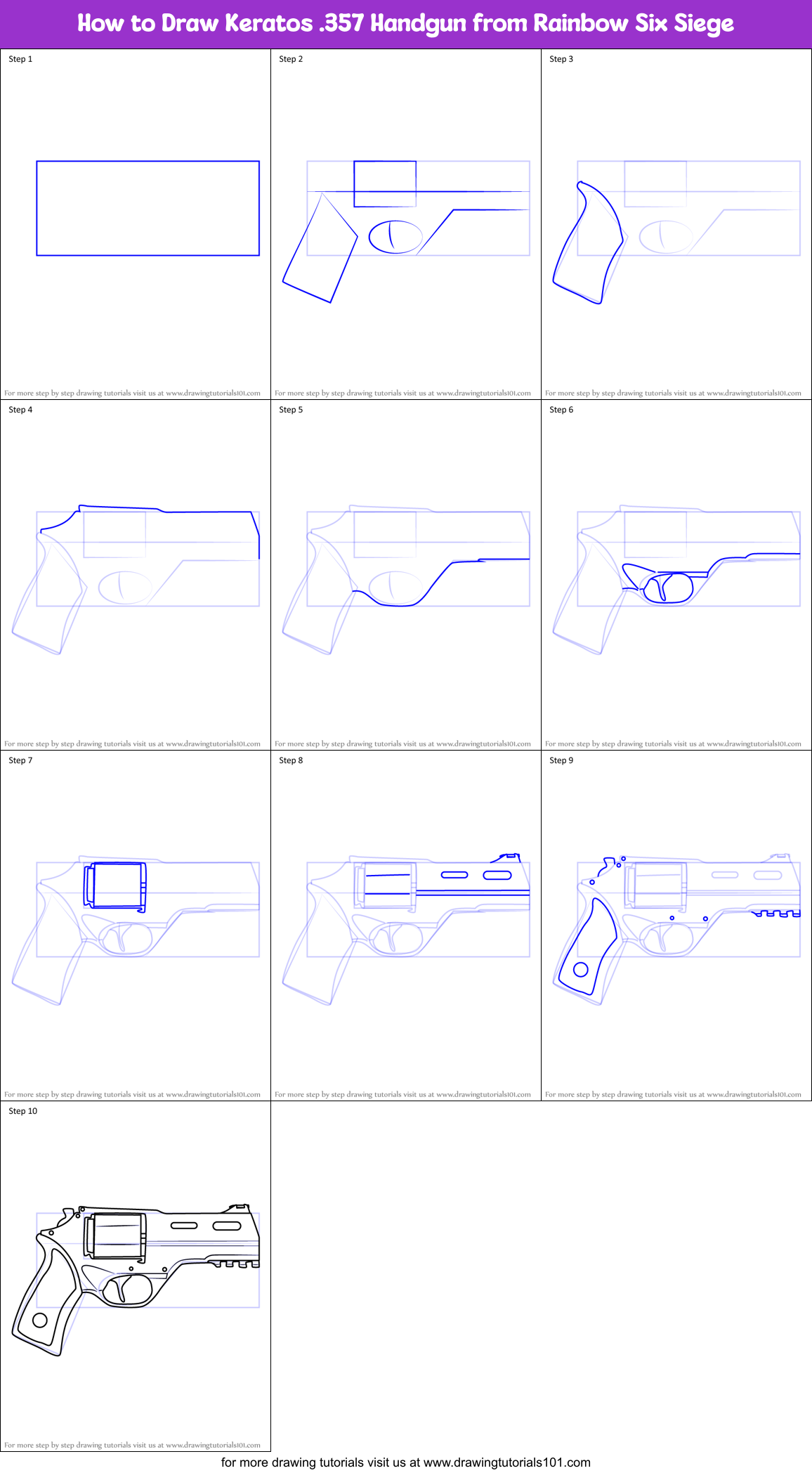 How to Draw Keratos .357 Handgun from Rainbow Six Siege Printable Step by Step
