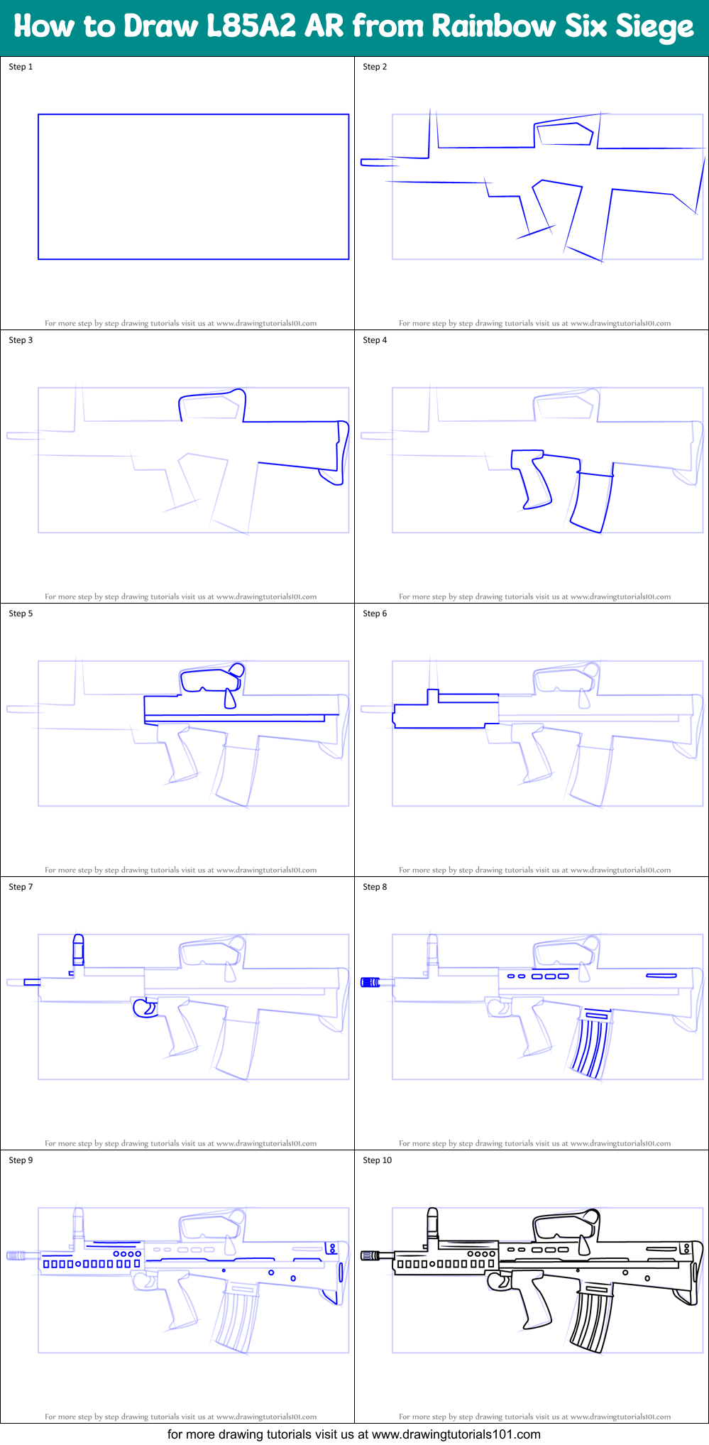 How to Draw L85A2 AR from Rainbow Six Siege Printable Step by Step