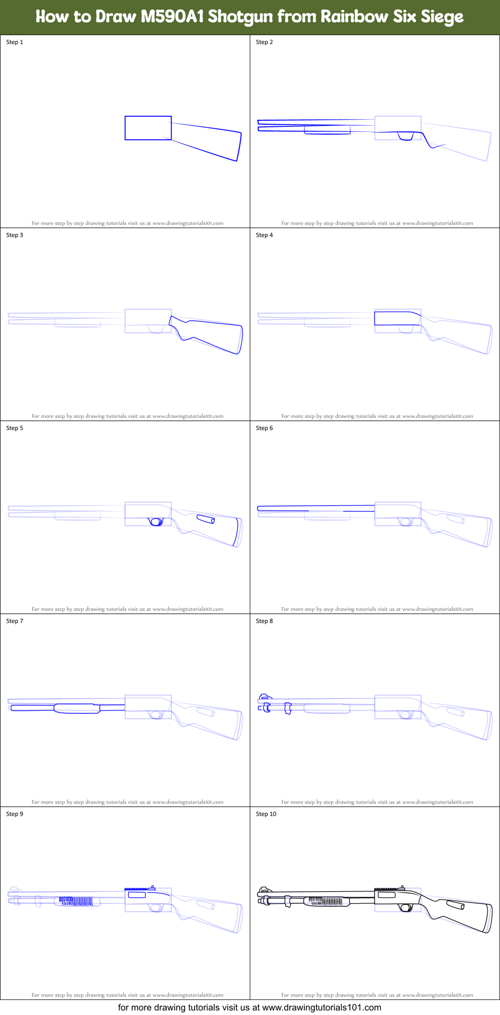 How to Draw M590A1 Shotgun from Rainbow Six Siege Printable Step by Step