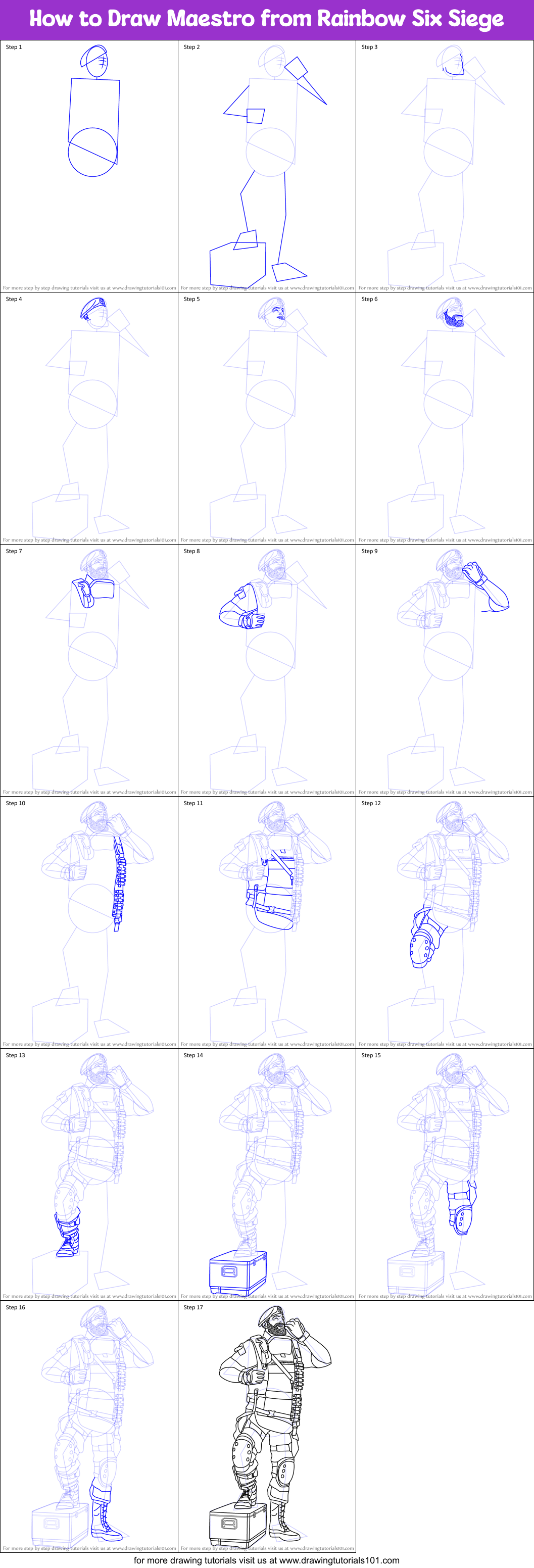 How to Draw Maestro from Rainbow Six Siege Printable Step by Step