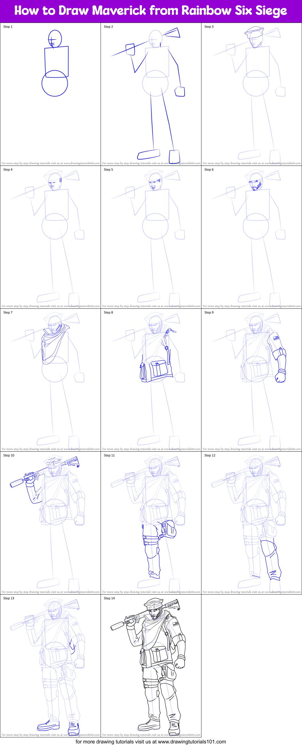 How to Draw Maverick from Rainbow Six Siege Printable Step by Step