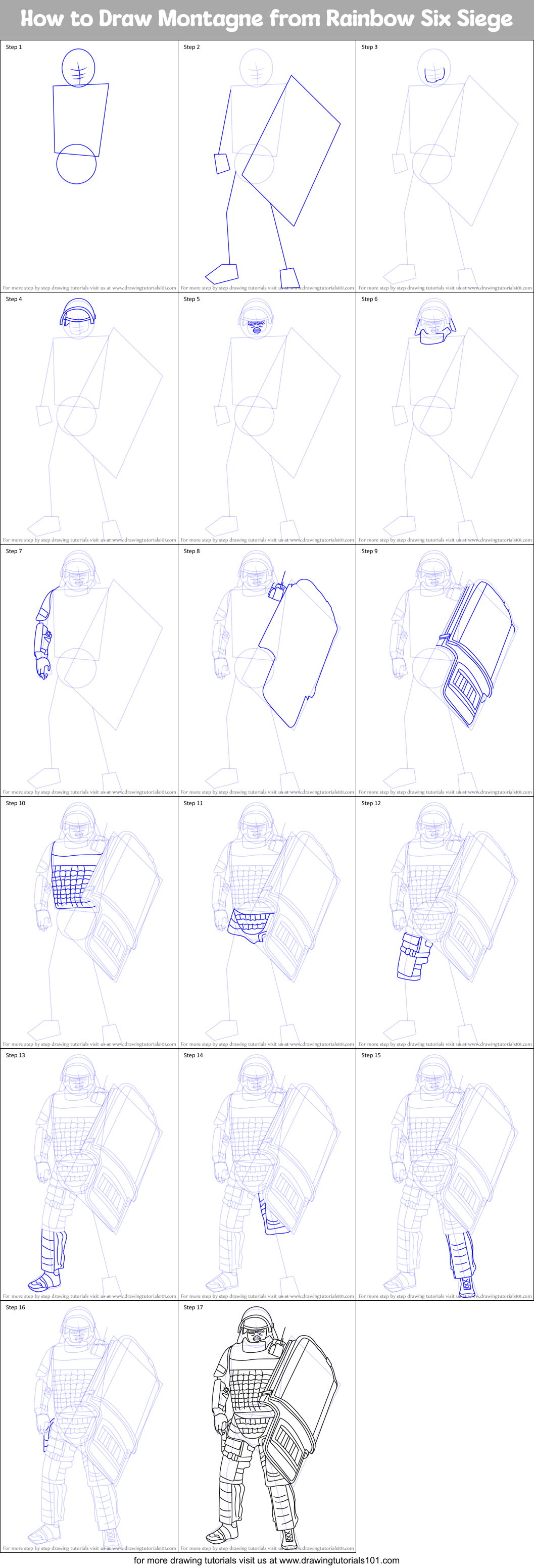 How to Draw Montagne from Rainbow Six Siege Printable Step by Step