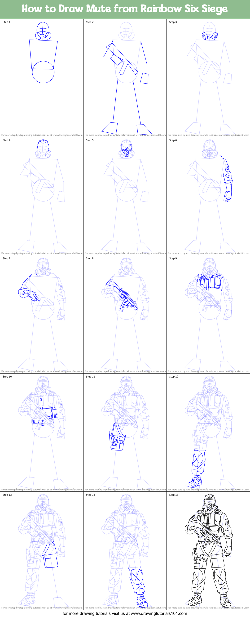 How to Draw Mute from Rainbow Six Siege Printable Step by Step