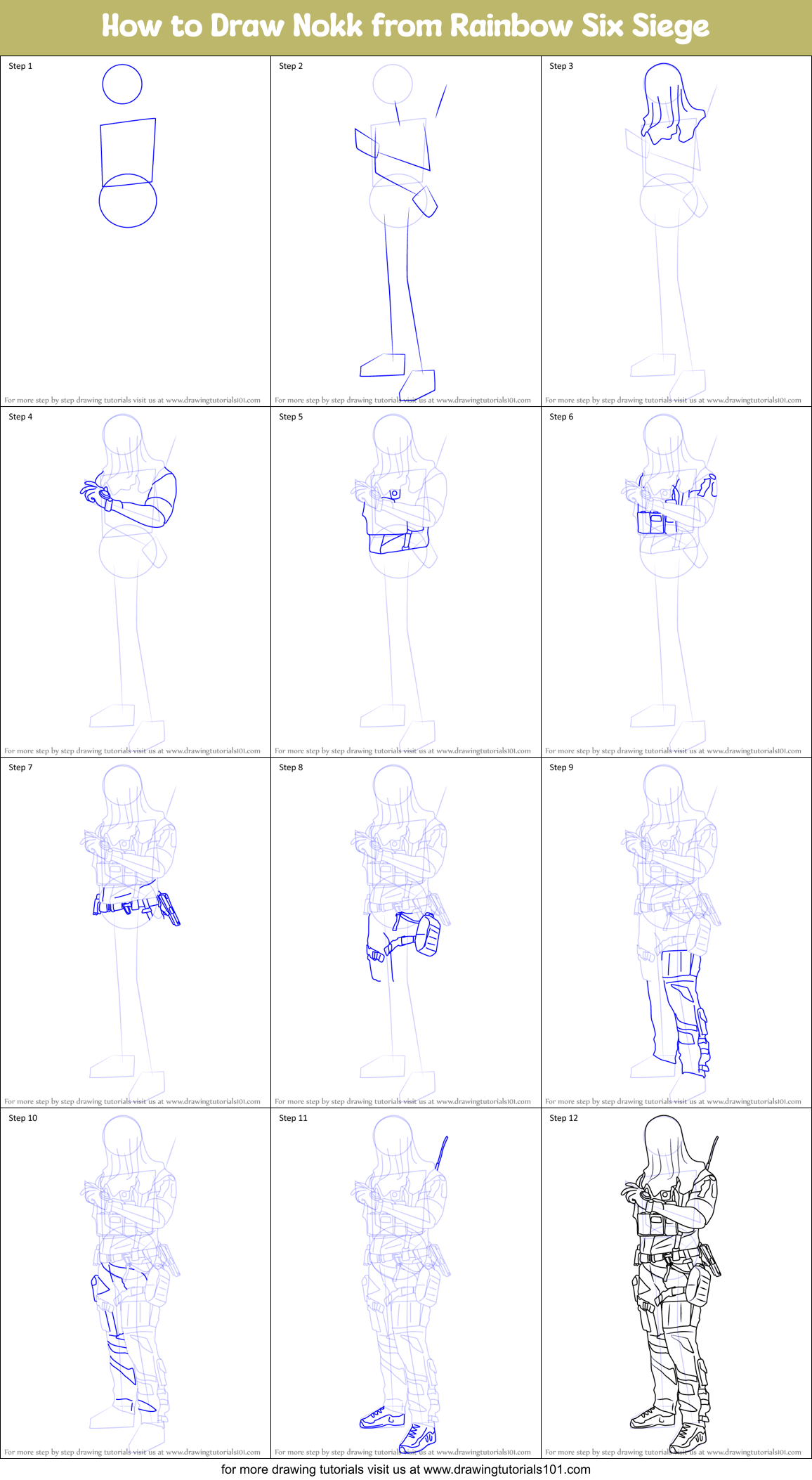 How to Draw Nokk from Rainbow Six Siege Printable Step by Step