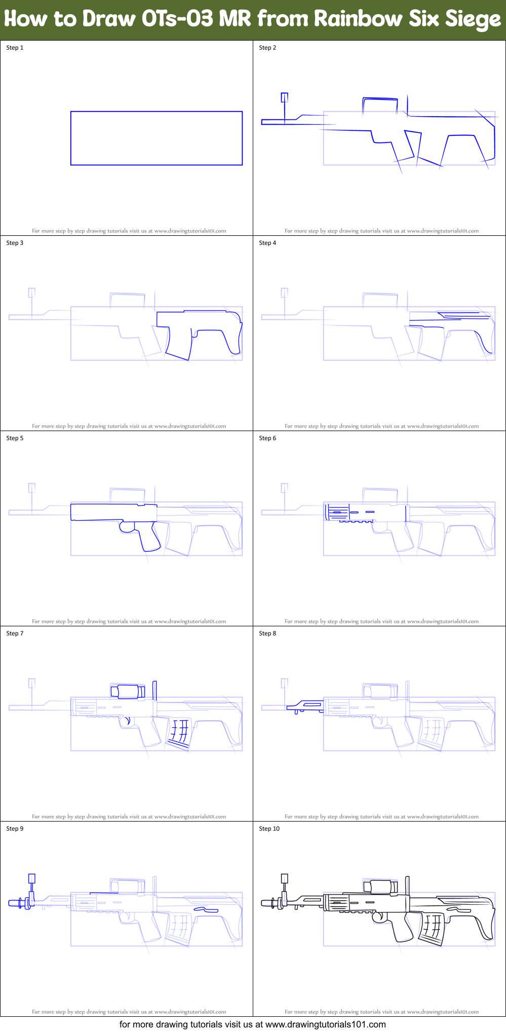 How to Draw OTs-03 MR from Rainbow Six Siege Printable Step by Step