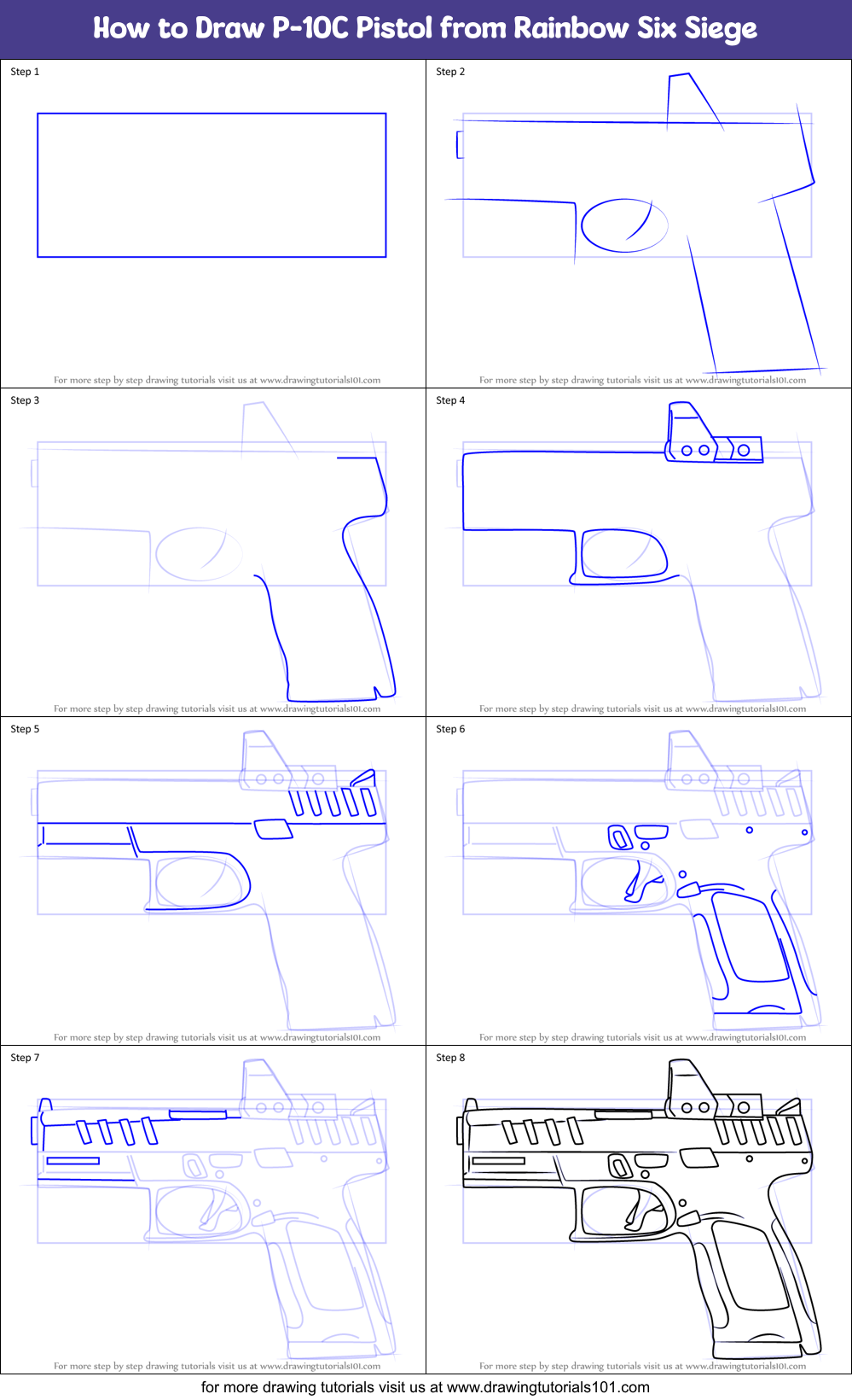 How to Draw P-10C Pistol from Rainbow Six Siege Printable Step by Step