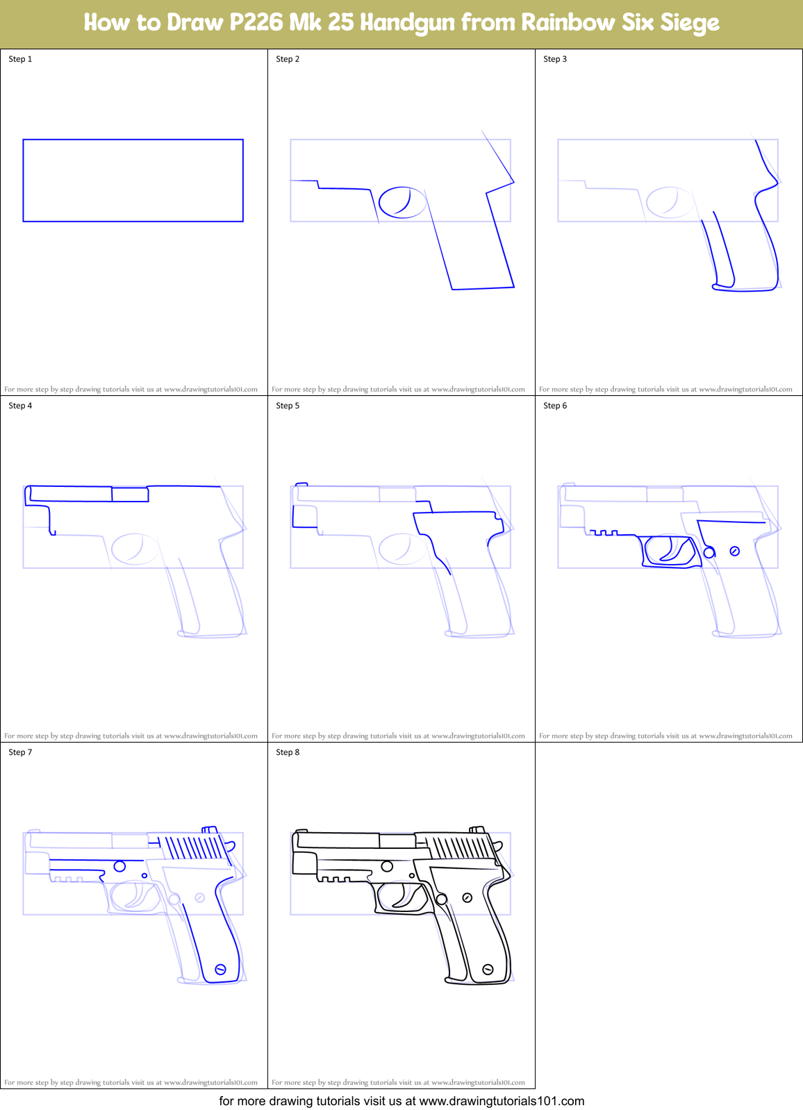 How to Draw P226 Mk 25 Handgun from Rainbow Six Siege Printable Step by Step