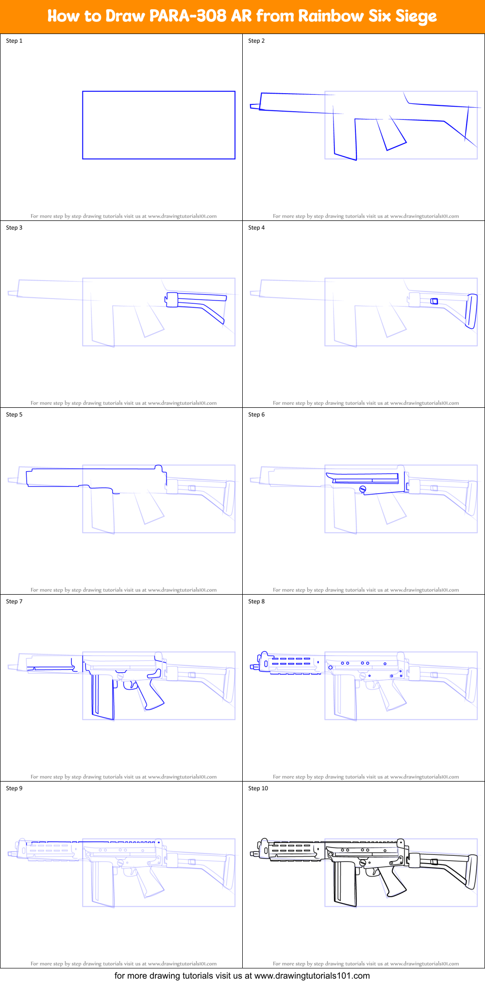 How to Draw PARA-308 AR from Rainbow Six Siege Printable Step by Step