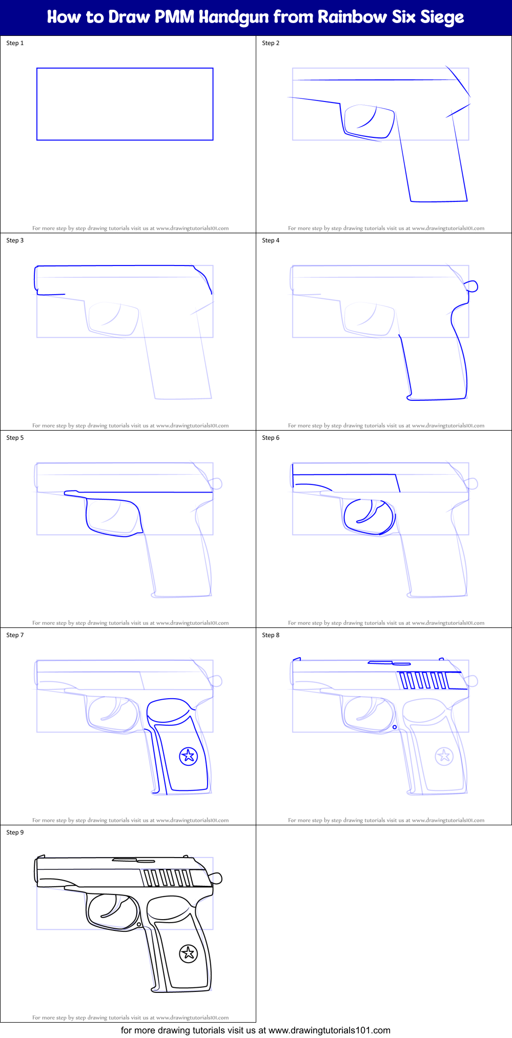 How to Draw PMM Handgun from Rainbow Six Siege Printable Step by Step