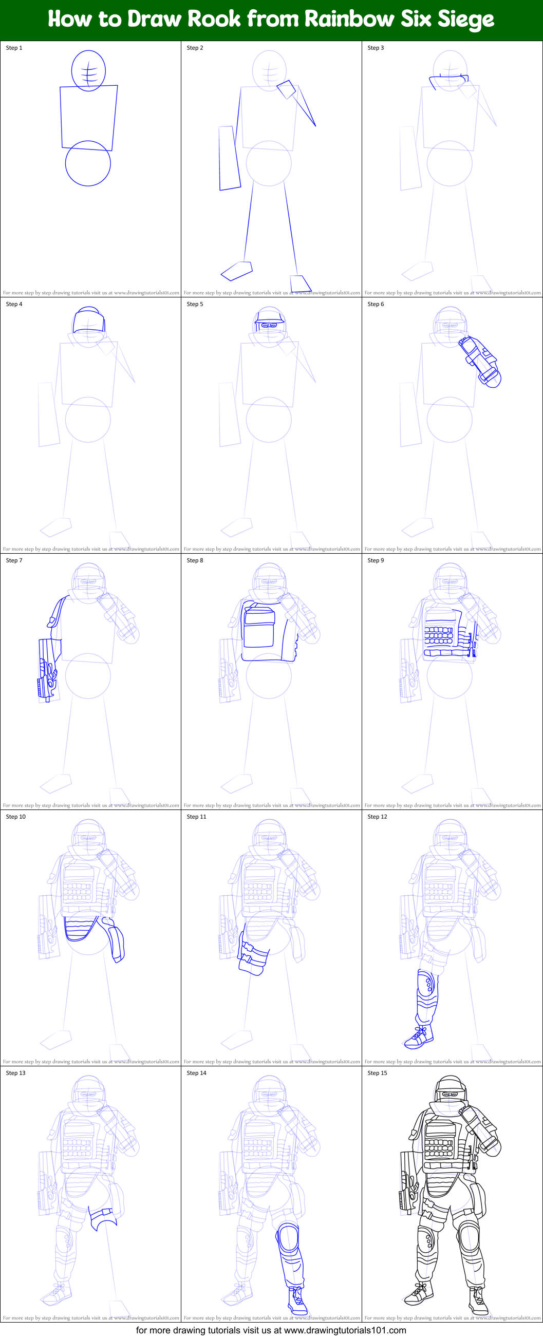 How to Draw Rook from Rainbow Six Siege Printable Step by Step
