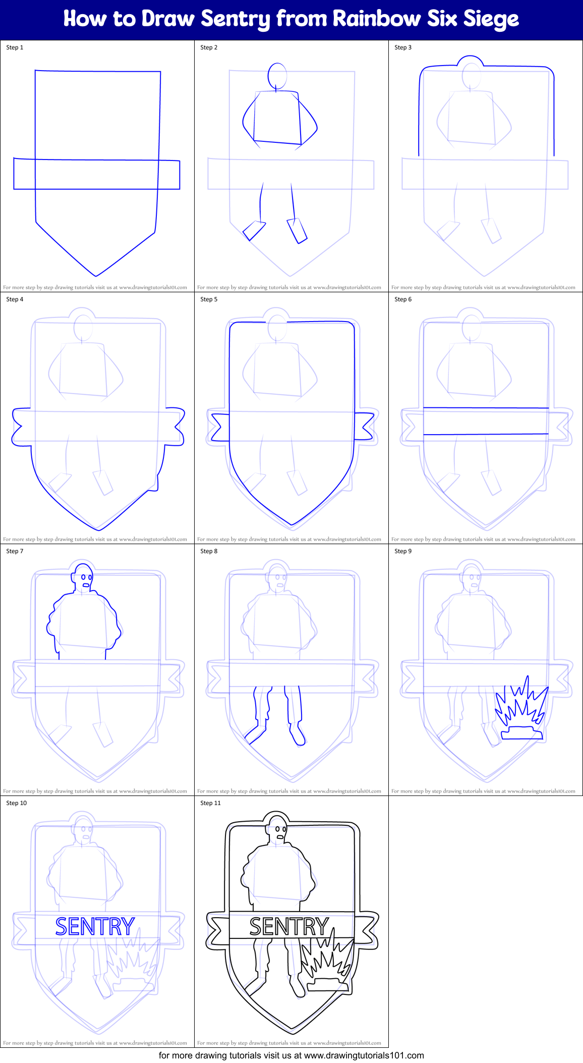 How to Draw Sentry from Rainbow Six Siege Printable Step by Step