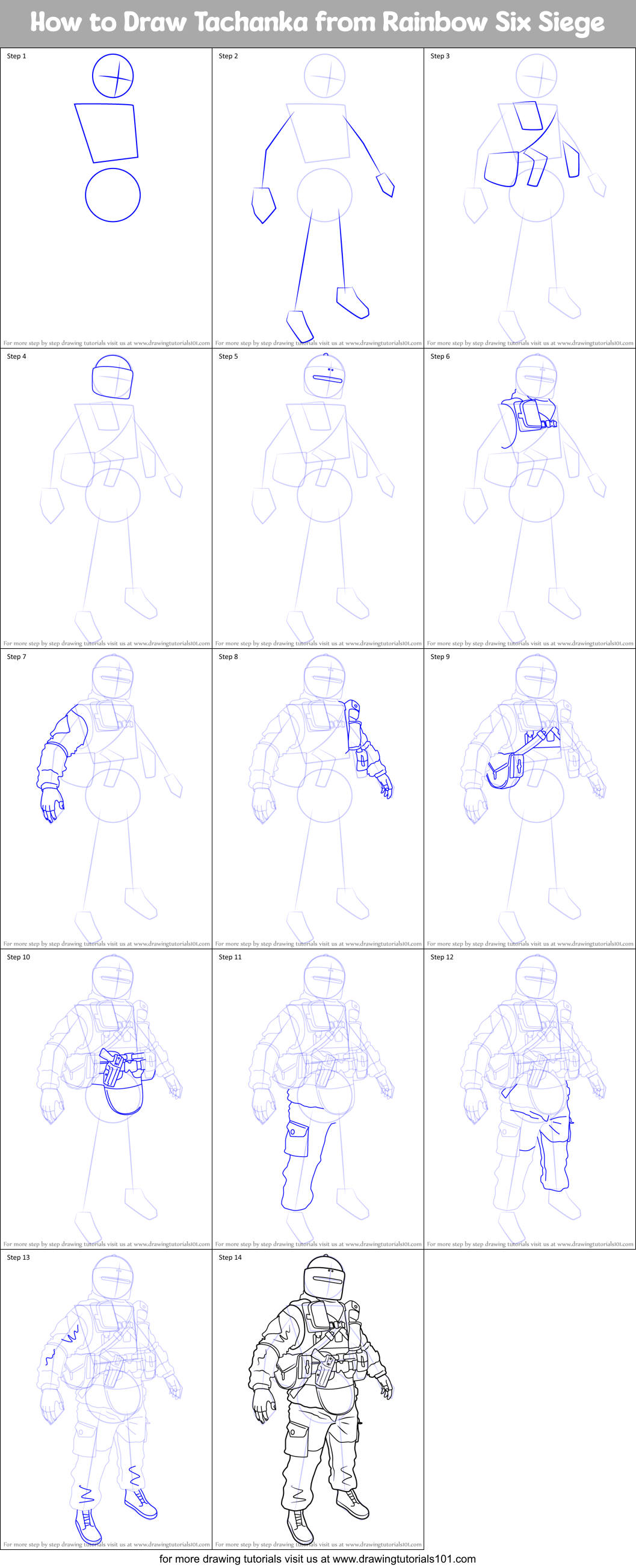 How to Draw Tachanka from Rainbow Six Siege Printable Step by Step
