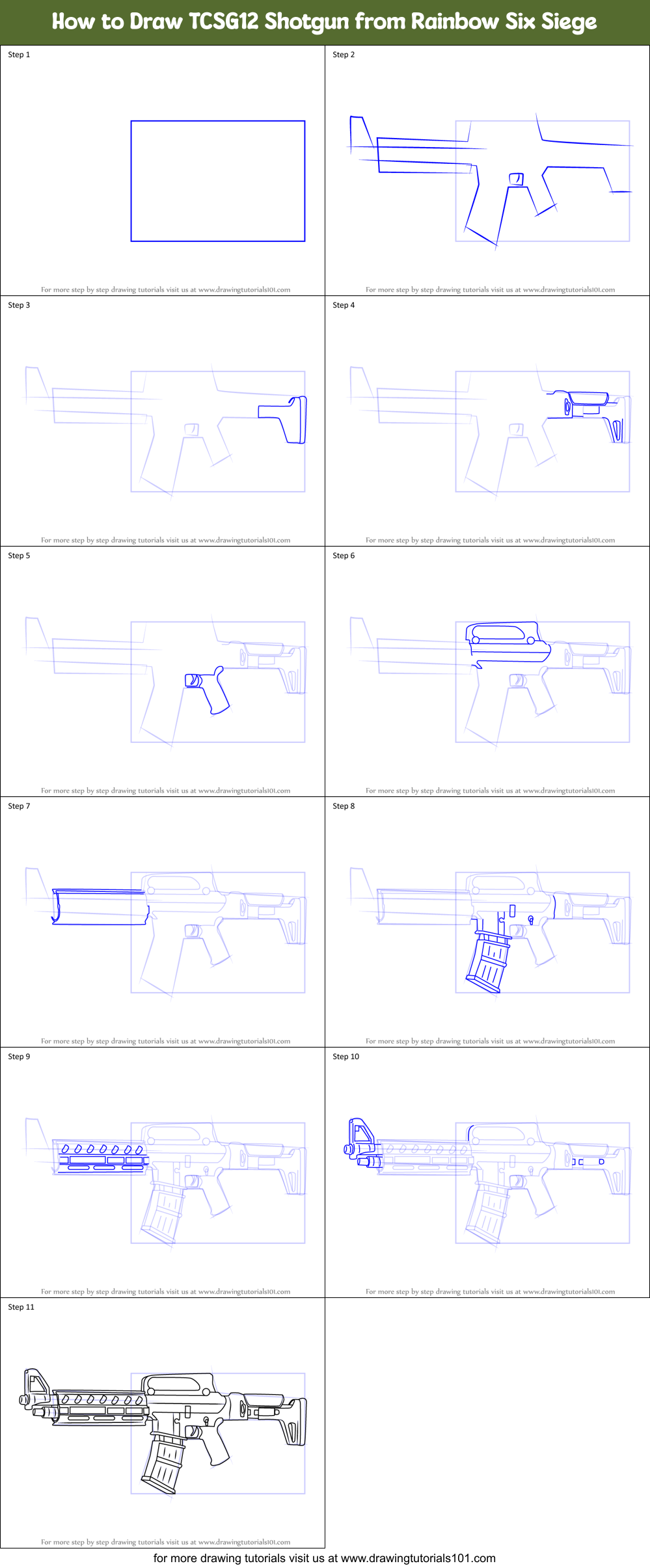 How to Draw TCSG12 Shotgun from Rainbow Six Siege Printable Step by Step