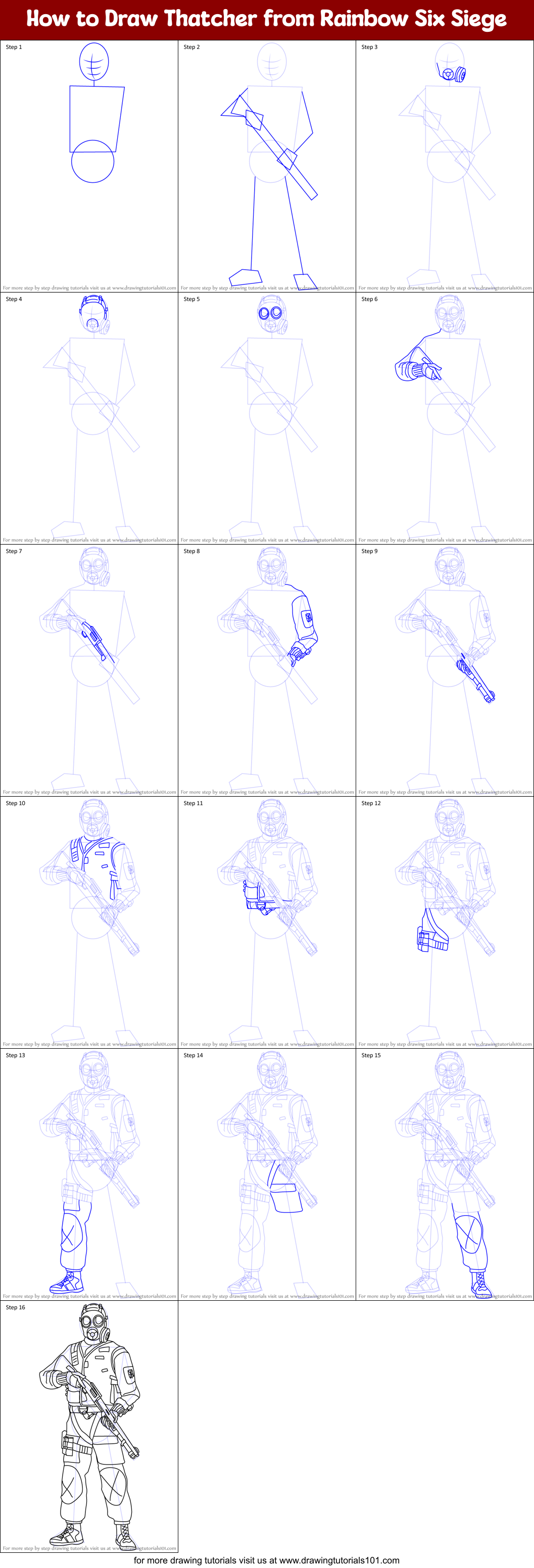 How to Draw Thatcher from Rainbow Six Siege Printable Step by Step