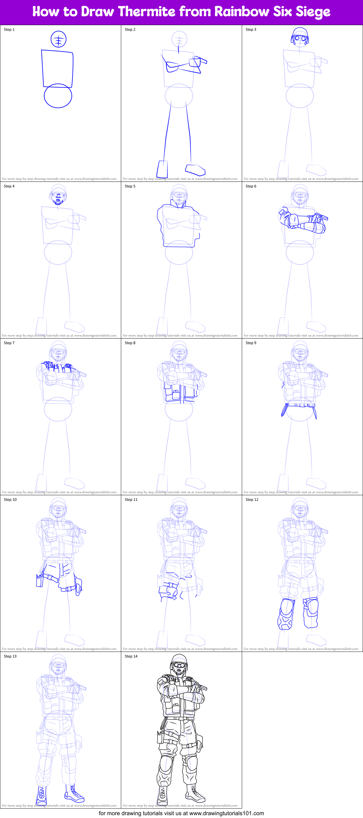 How to Draw Thermite from Rainbow Six Siege Printable Step by Step