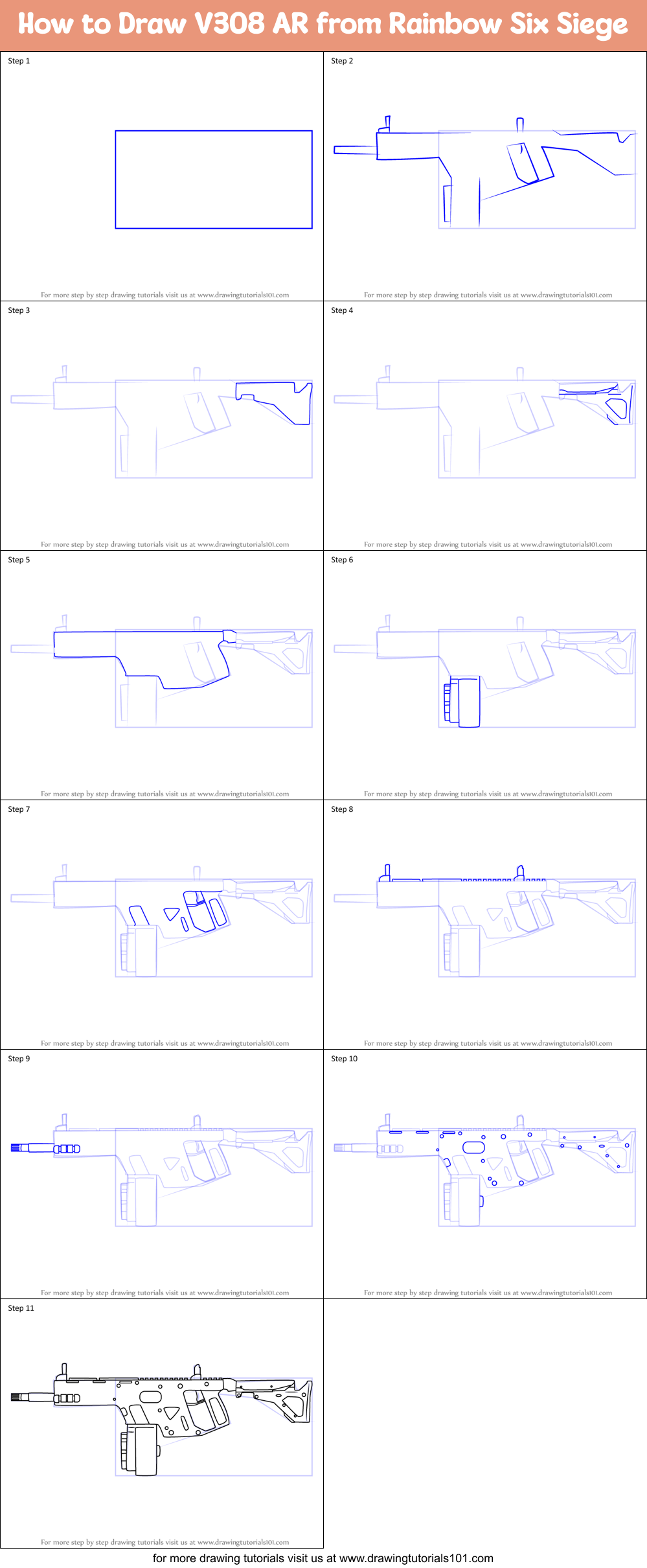 How to Draw V308 AR from Rainbow Six Siege Printable Step by Step