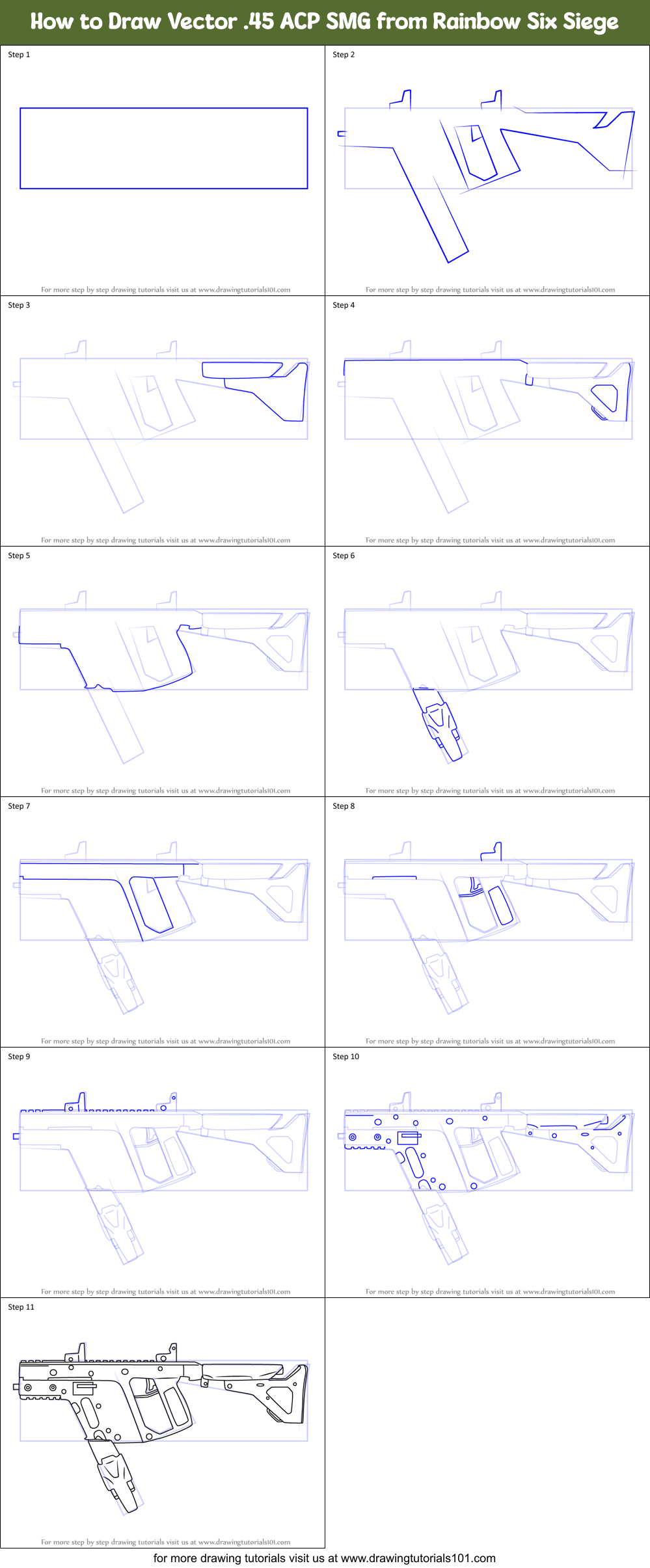How to Draw Vector .45 ACP SMG from Rainbow Six Siege Printable Step by Step