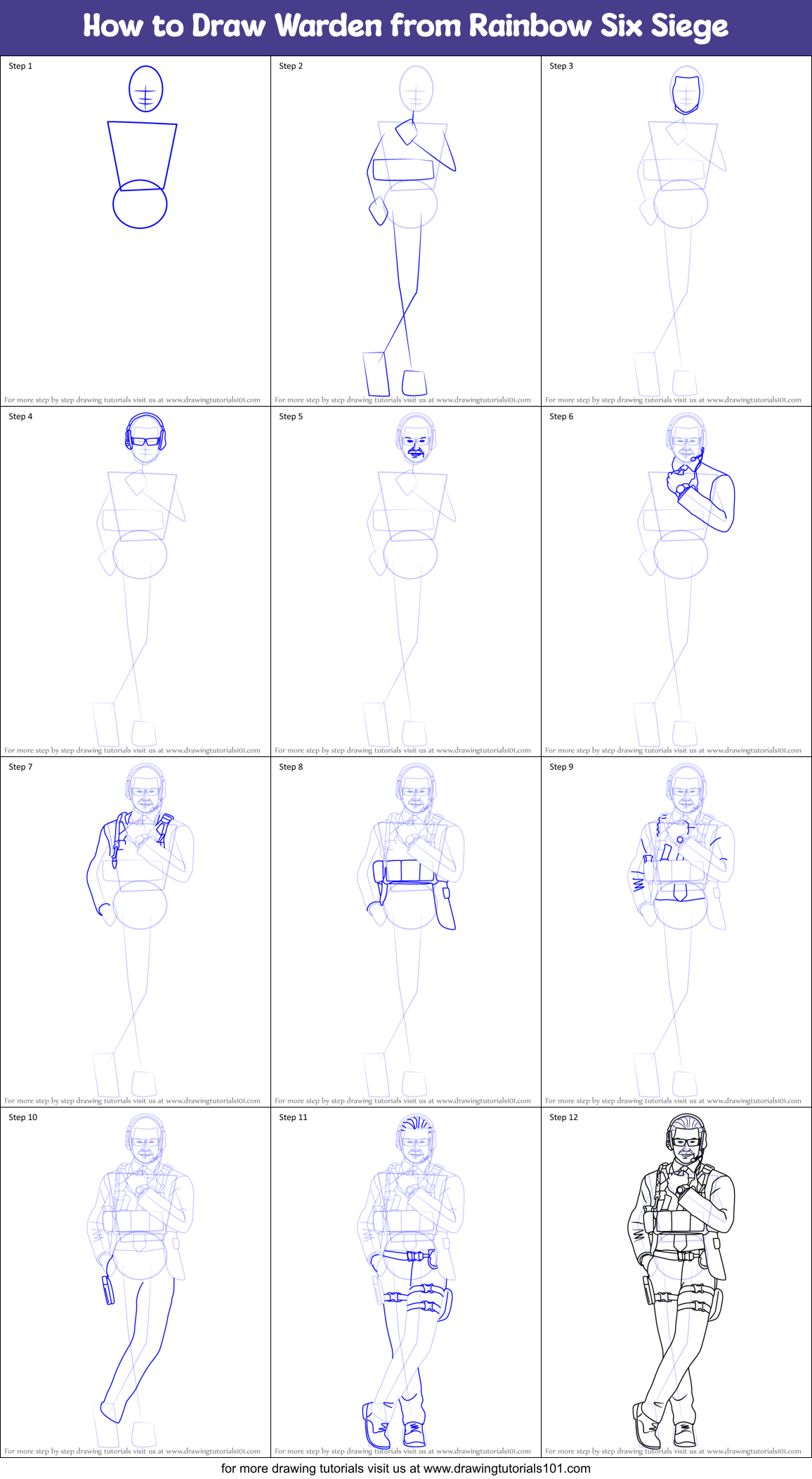 How to Draw Warden from Rainbow Six Siege Printable Step by Step