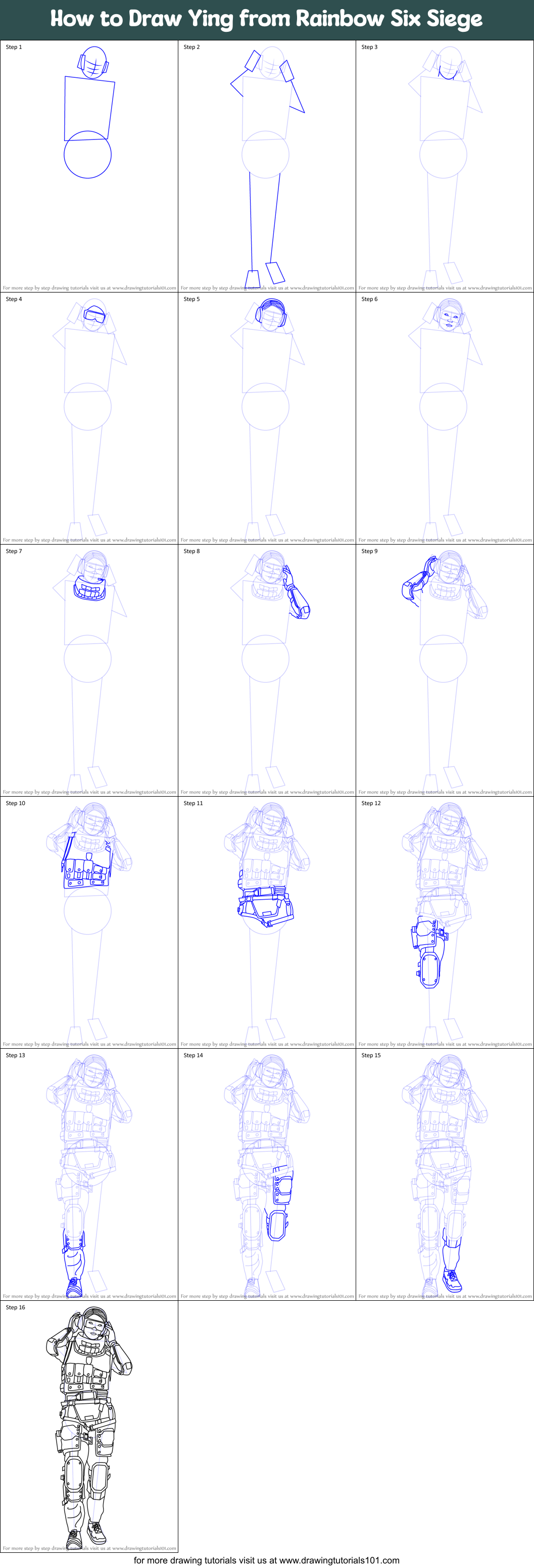 How to Draw Ying from Rainbow Six Siege Printable Step by Step