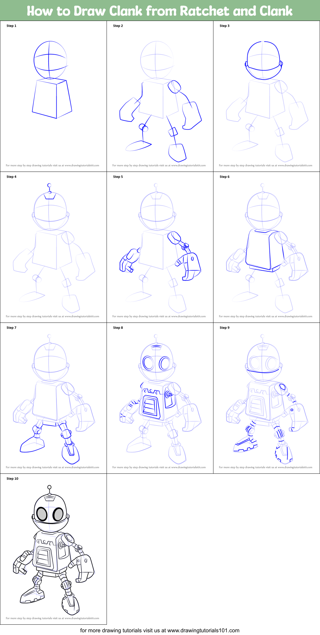 How to Draw Clank from Ratchet and Clank Printable Step by Step