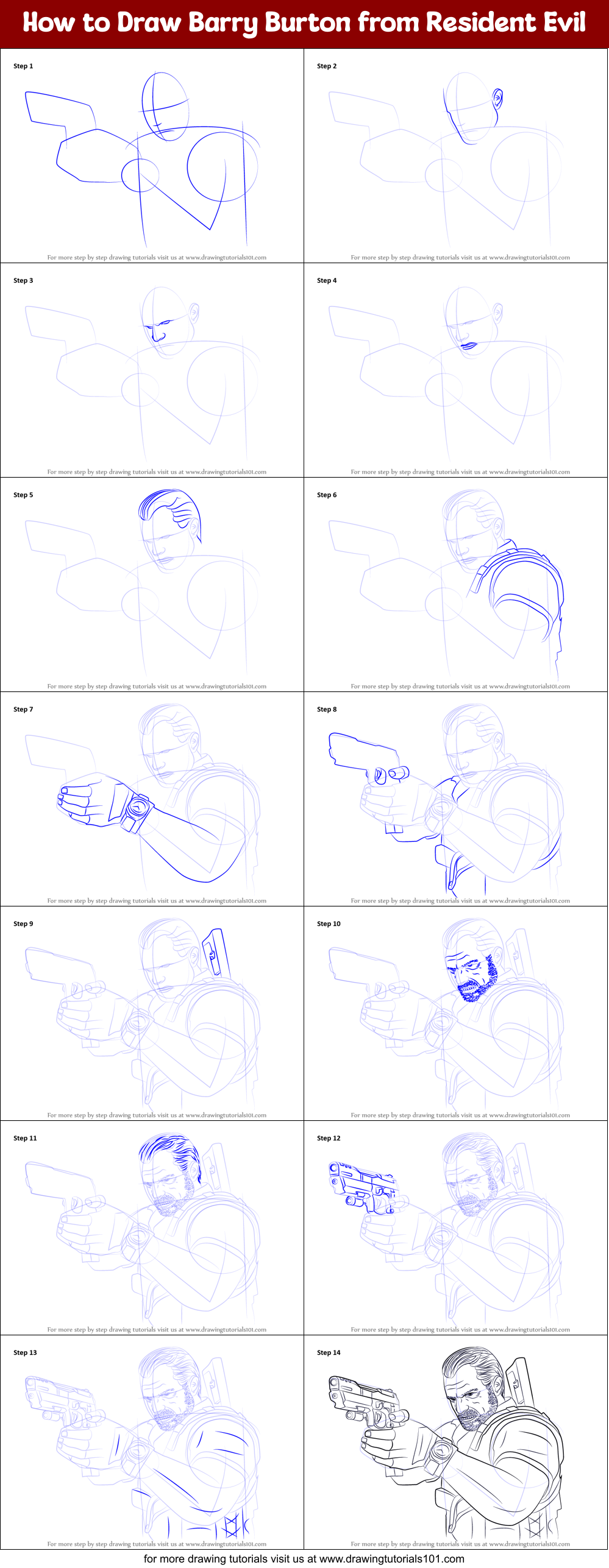 How to Draw Barry Burton from Resident Evil Printable Step by Step