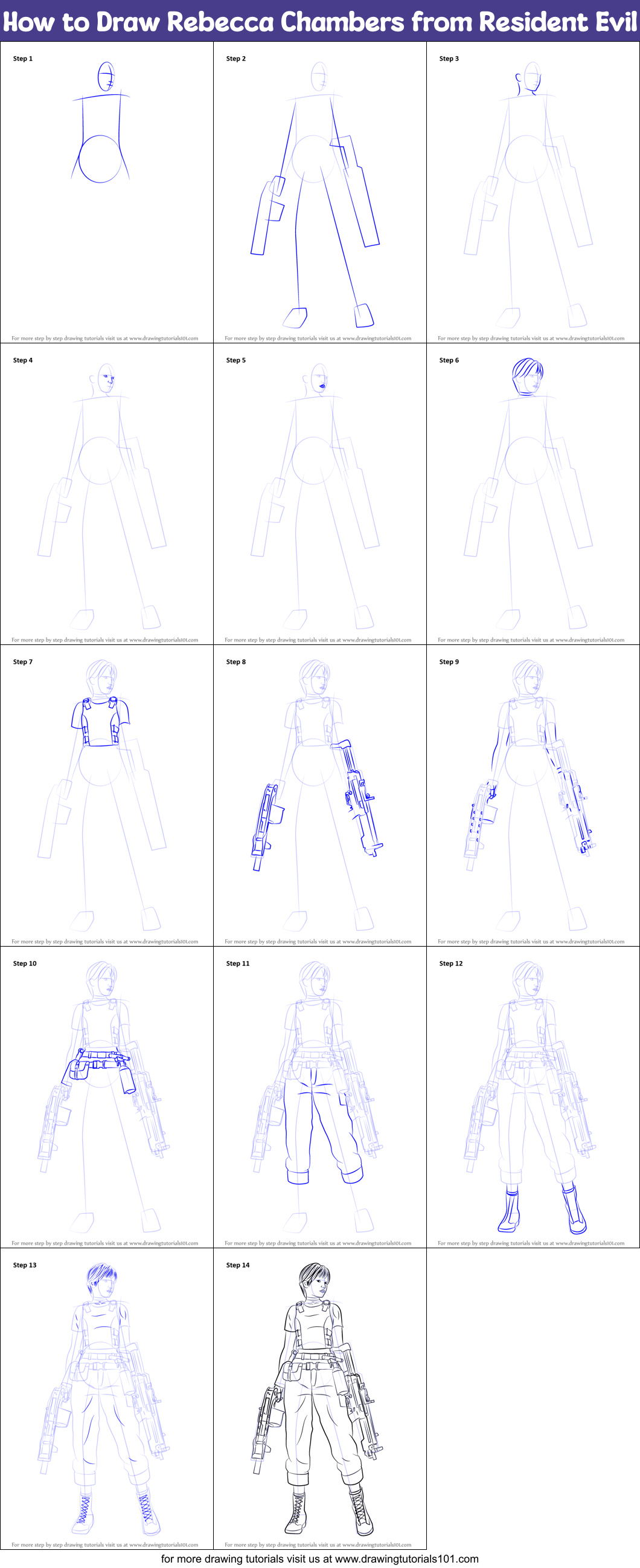 How to Draw Rebecca Chambers from Resident Evil Printable Step by Step