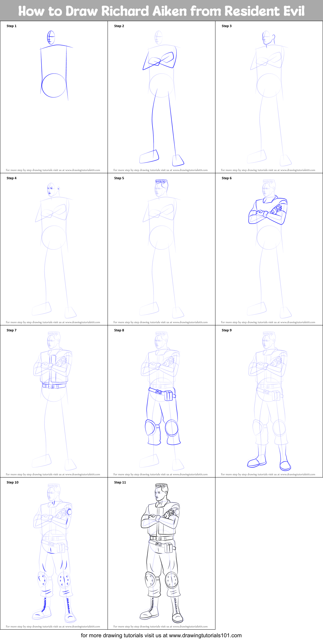 How to Draw Richard Aiken from Resident Evil Printable Step by Step
