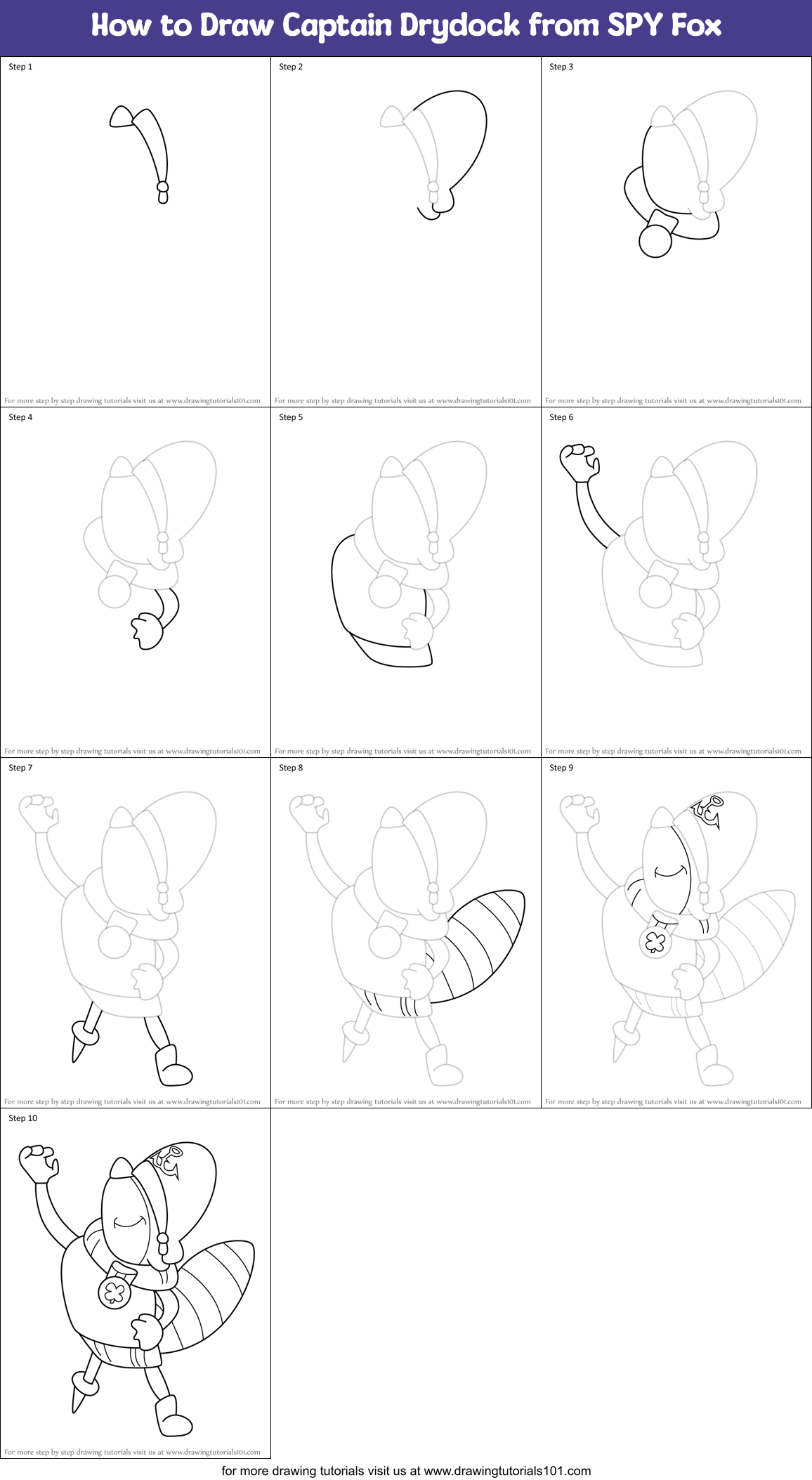 How to Draw Captain Drydock from SPY Fox Printable Step by Step