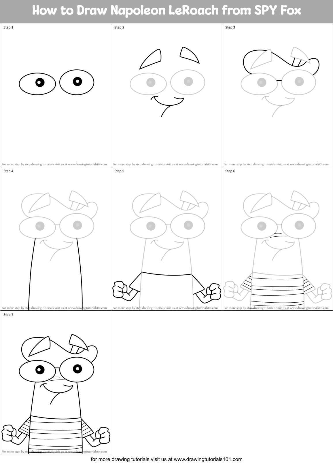 How to Draw Napoleon LeRoach from SPY Fox Printable Step by Step