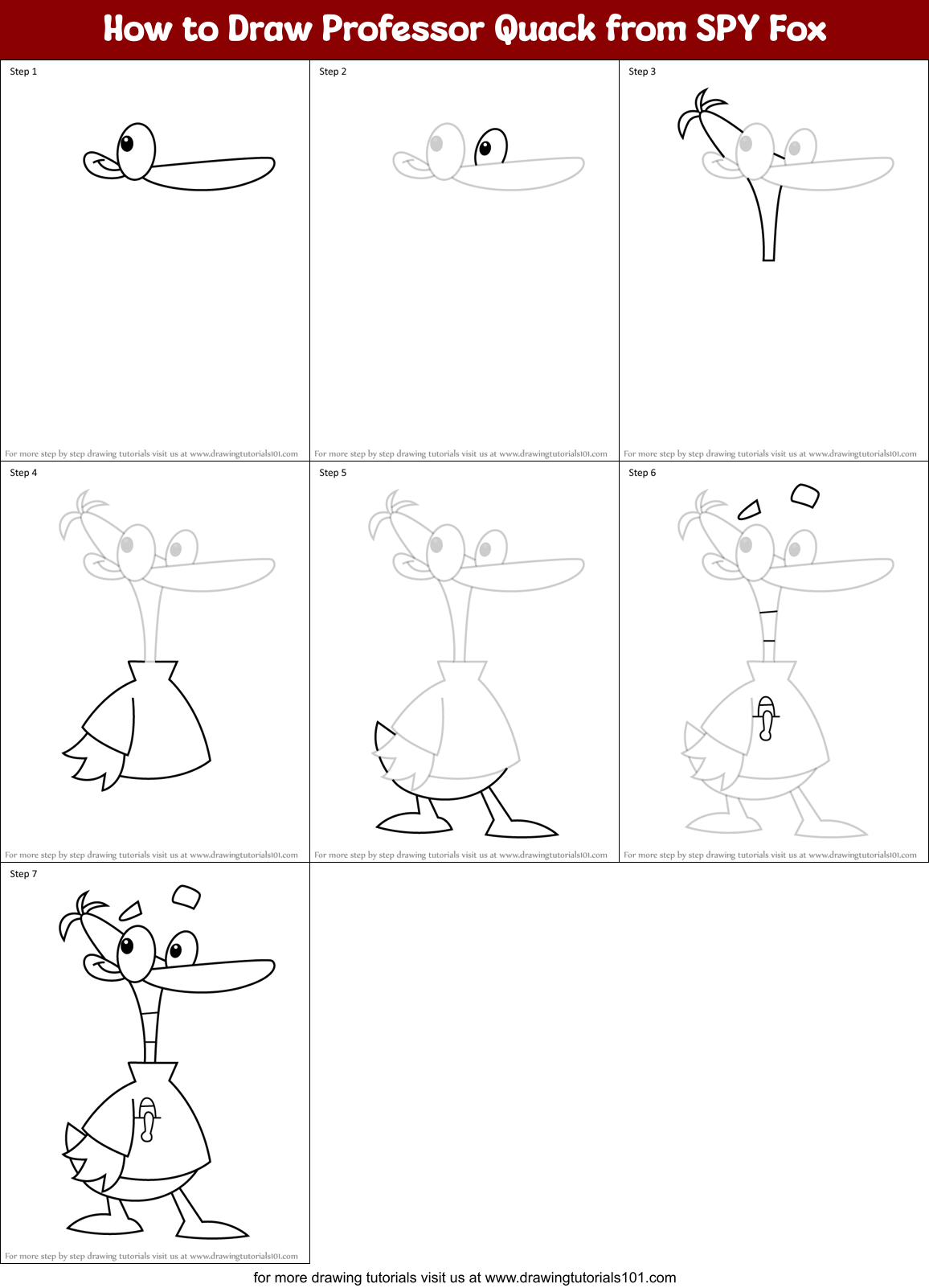 How to Draw Professor Quack from SPY Fox Printable Step by Step
