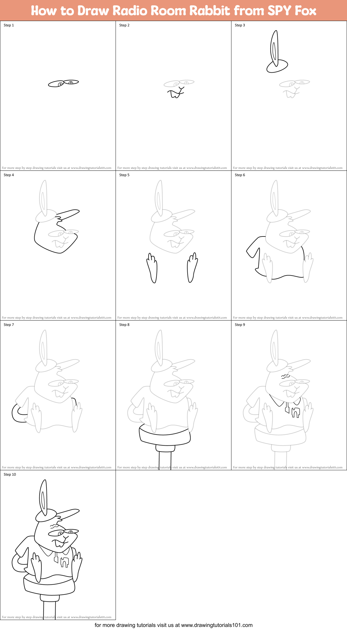 How to Draw Radio Room Rabbit from SPY Fox Printable Step by Step