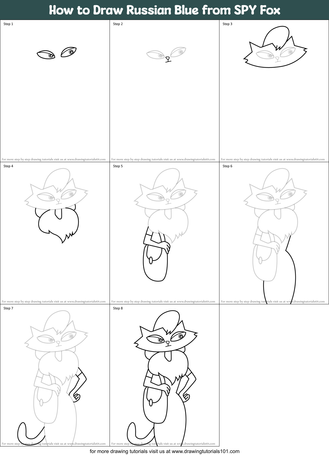 How to Draw Russian Blue from SPY Fox Printable Step by Step