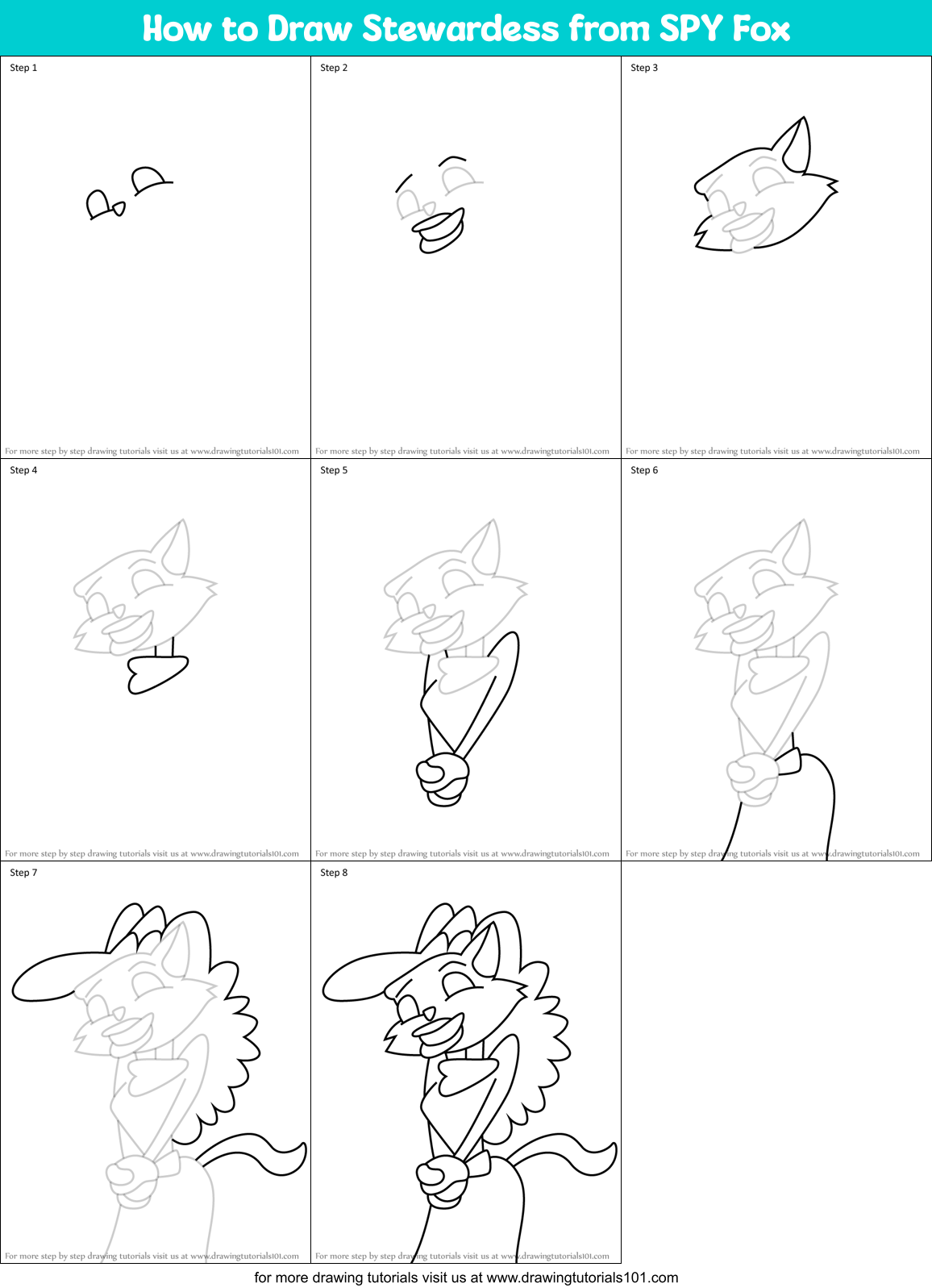 How to Draw Stewardess from SPY Fox Printable Step by Step