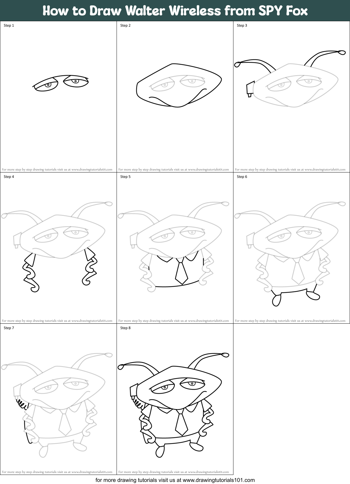 How to Draw Walter Wireless from SPY Fox Printable Step by Step
