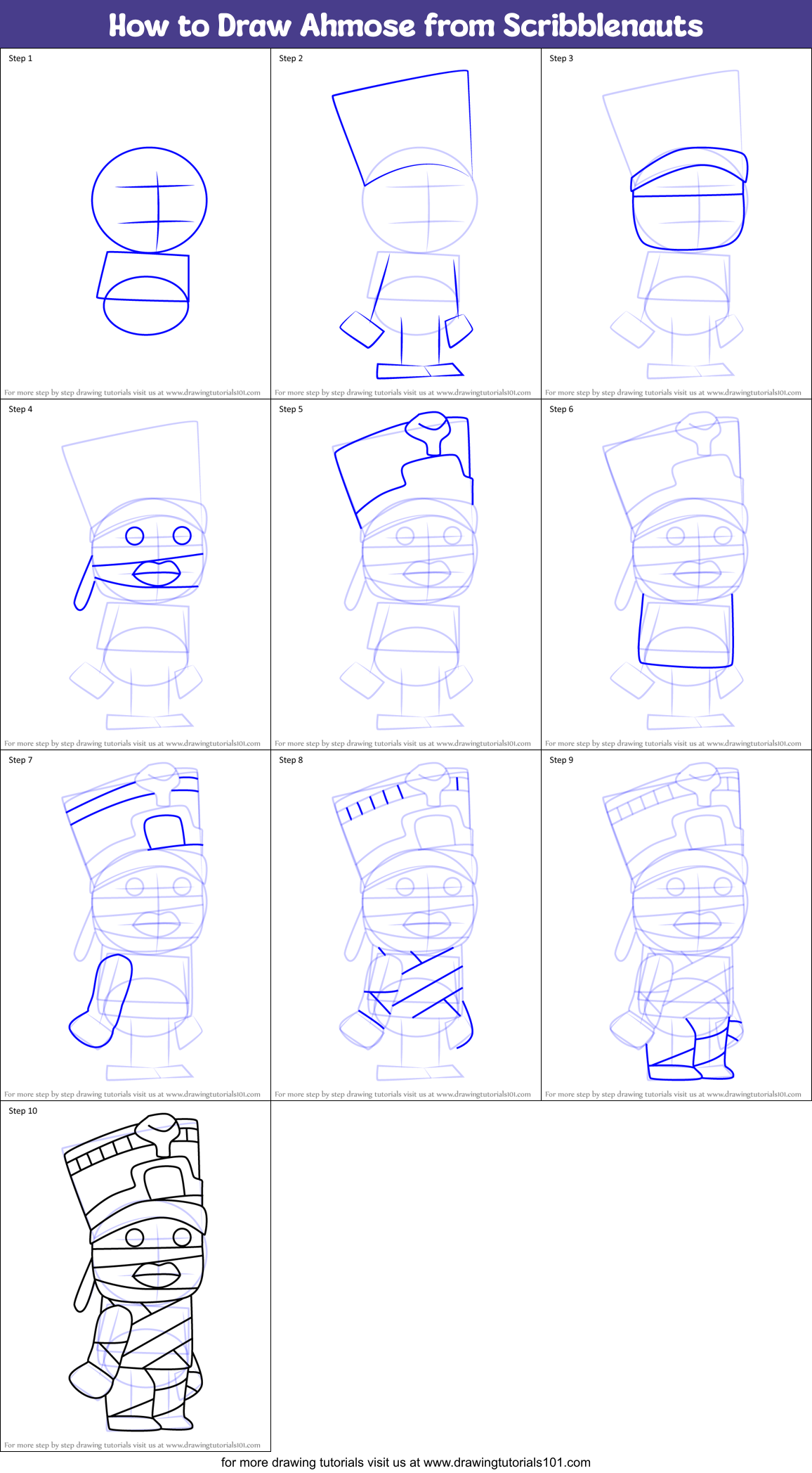 How to Draw Ahmose from Scribblenauts Printable Step by Step