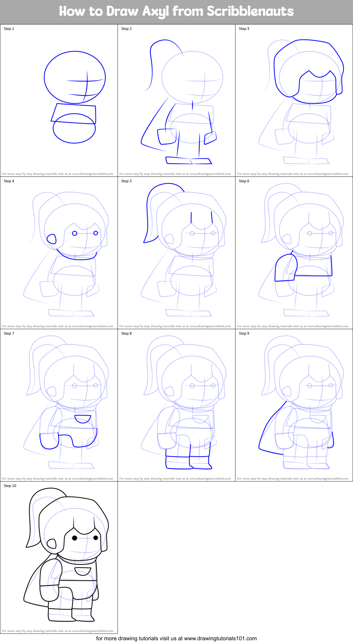 How to Draw Axyl from Scribblenauts Printable Step by Step
