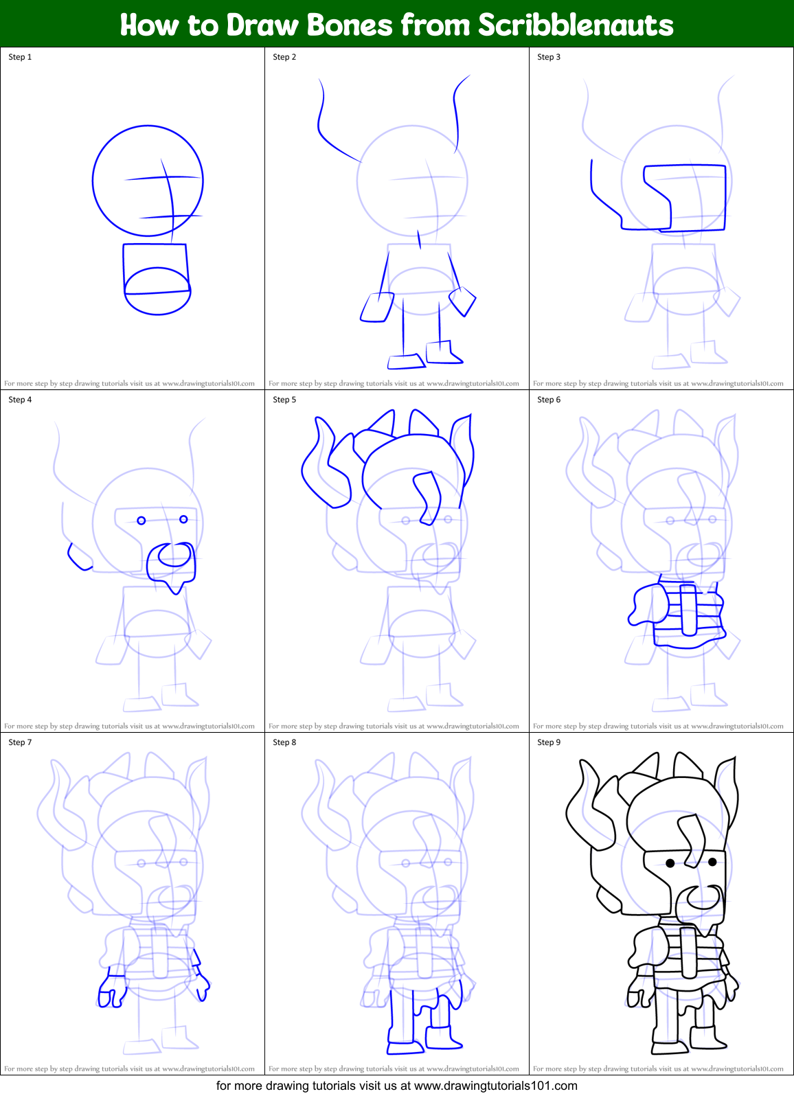 How to Draw Bones from Scribblenauts Printable Step by Step