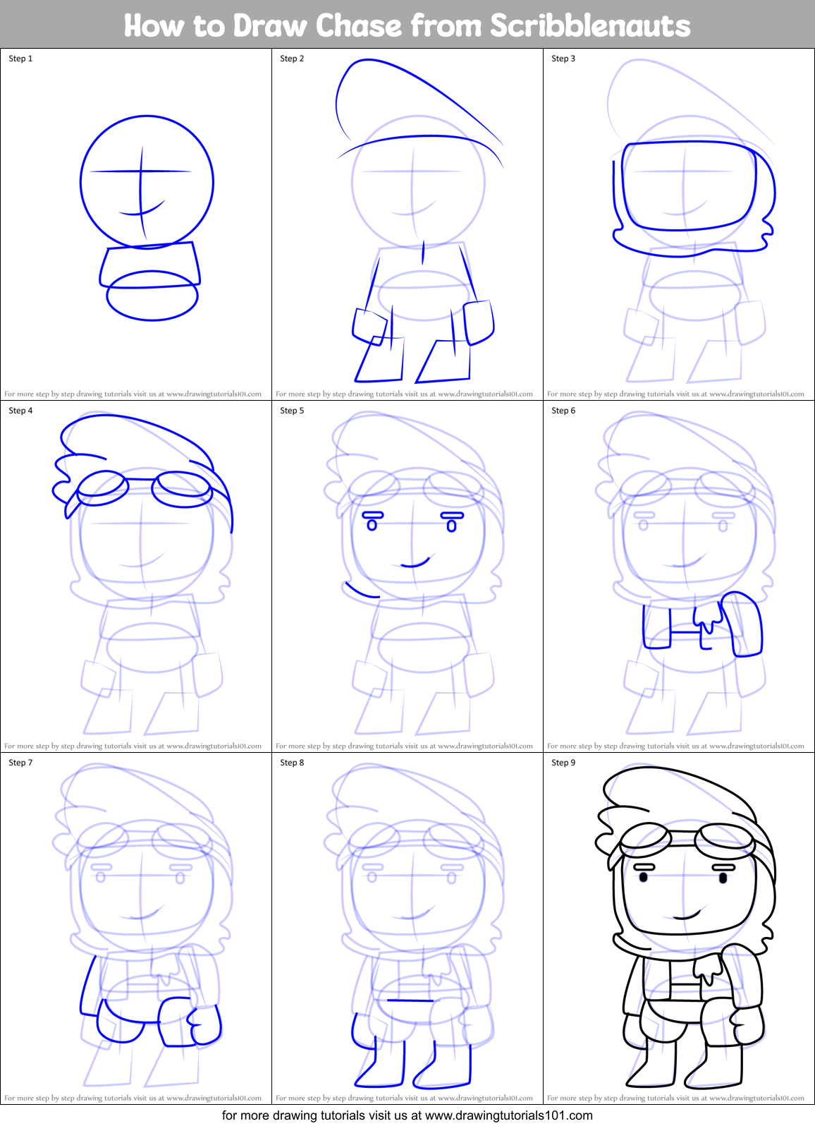How to Draw Chase from Scribblenauts Printable Step by Step