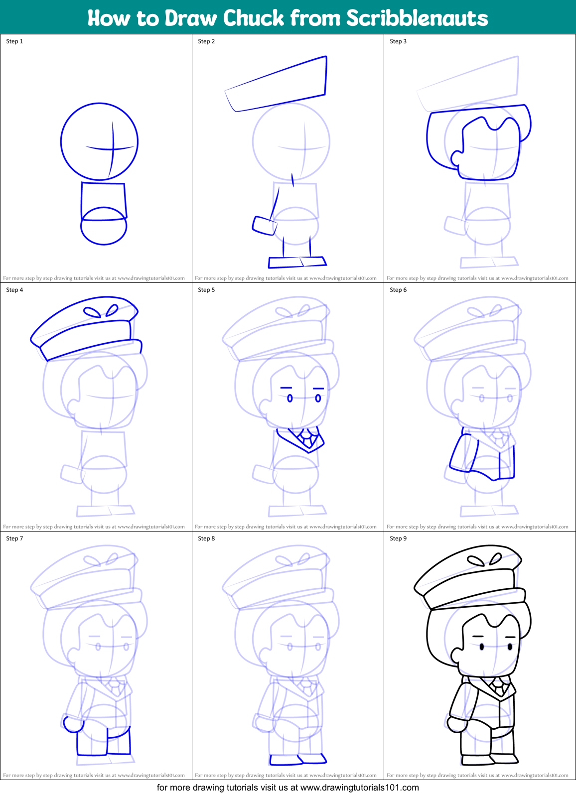 How to Draw Chuck from Scribblenauts Printable Step by Step