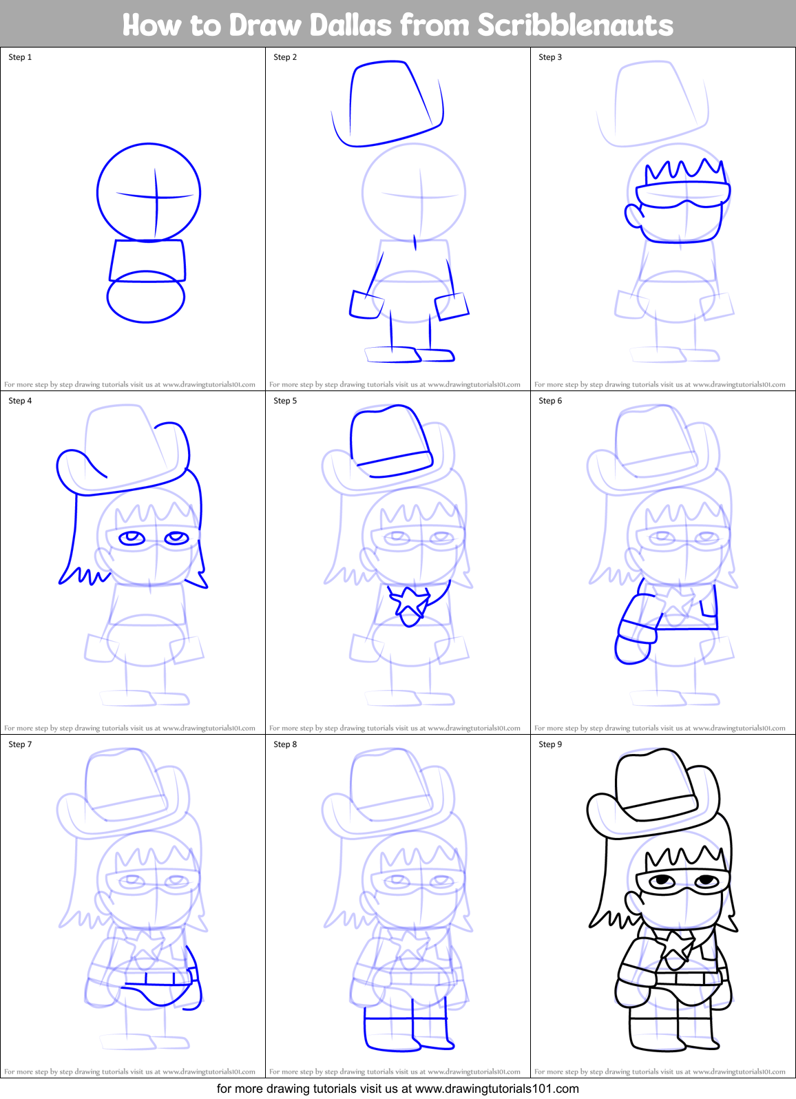 How to Draw Dallas from Scribblenauts Printable Step by Step