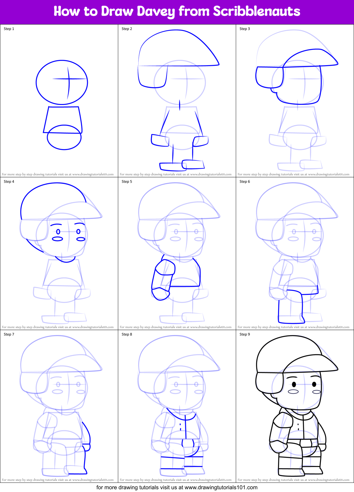 How to Draw Davey from Scribblenauts Printable Step by Step