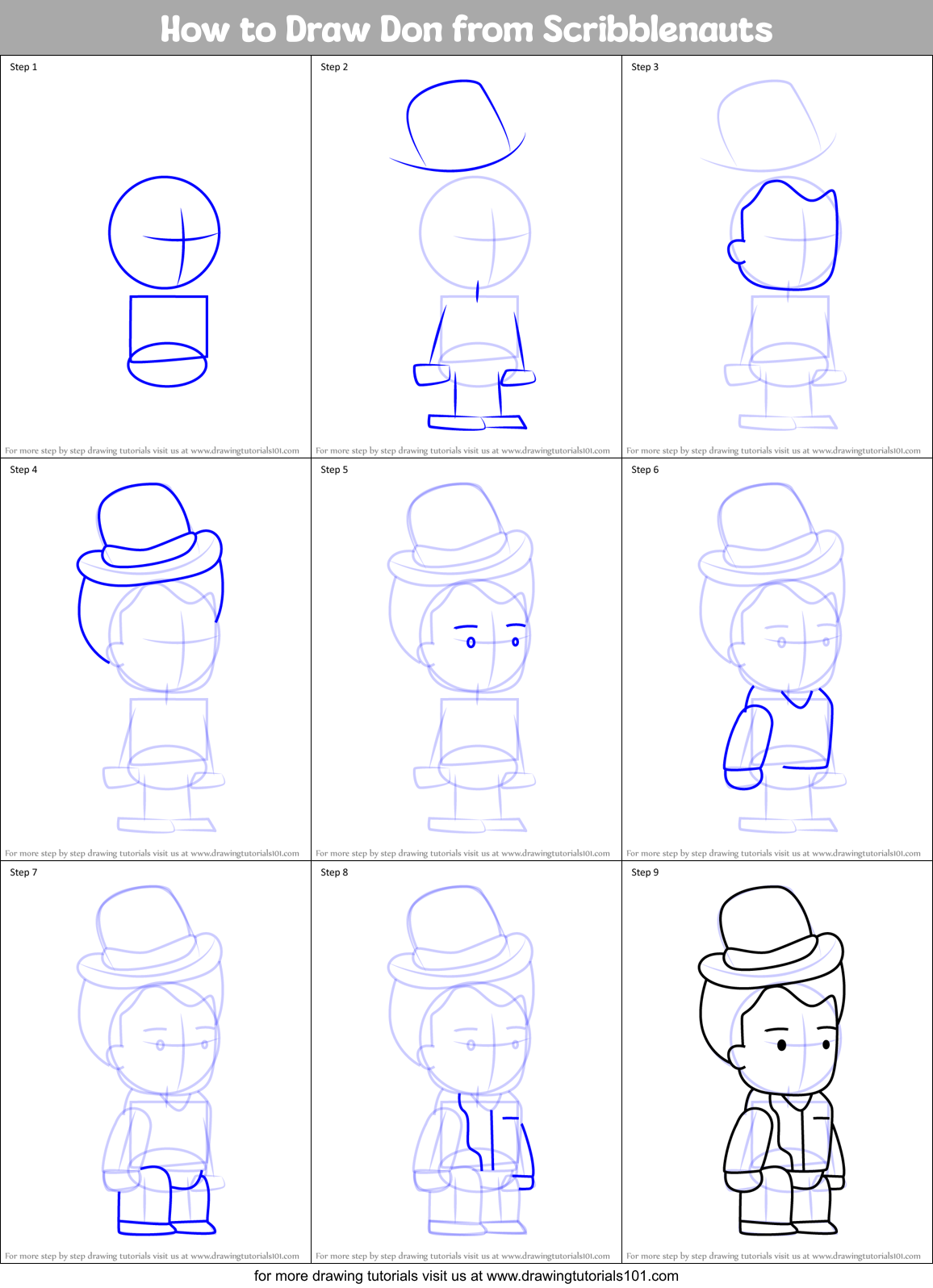 How to Draw Don from Scribblenauts Printable Step by Step