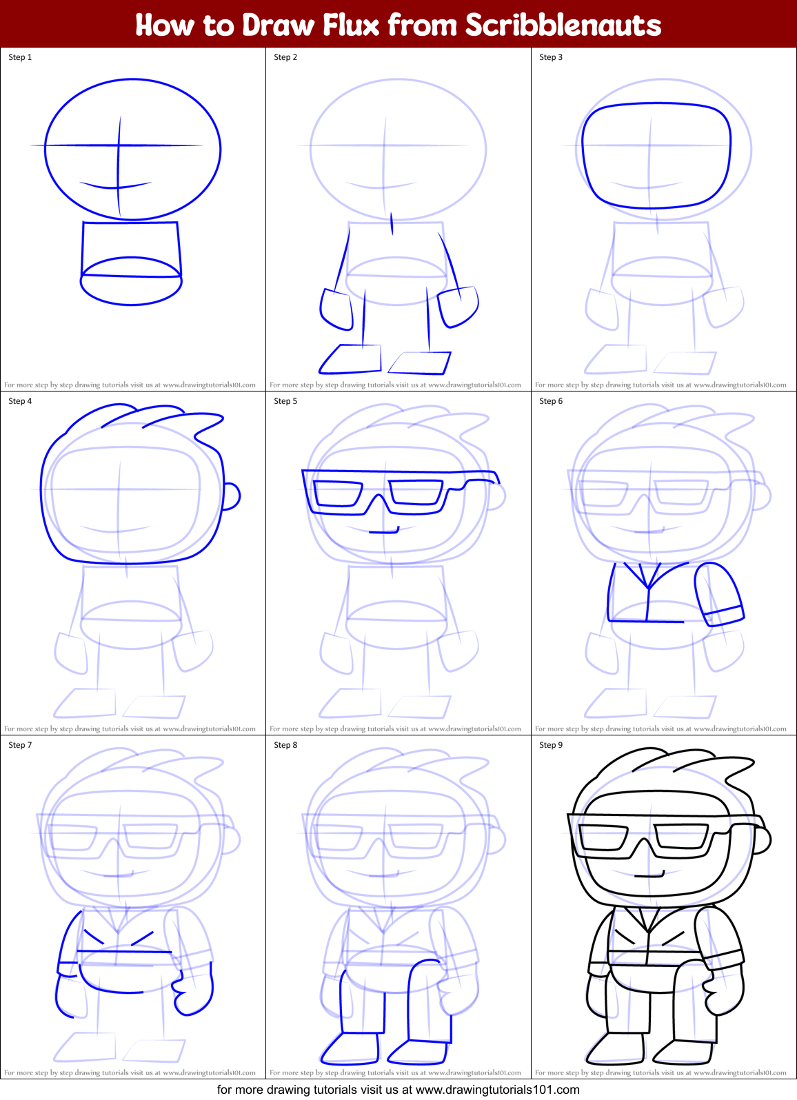 How to Draw Flux from Scribblenauts Printable Step by Step