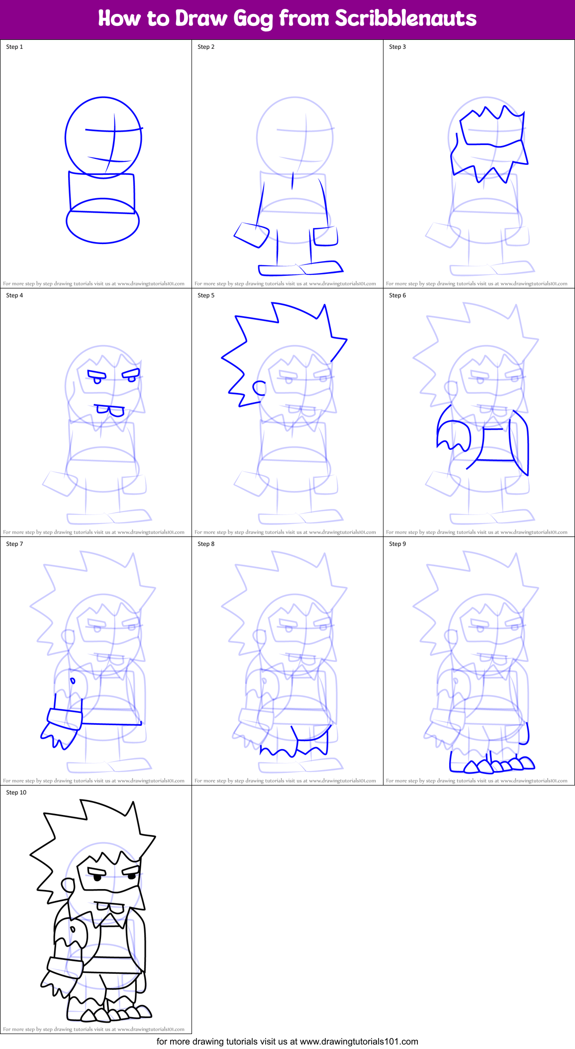 How to Draw Gog from Scribblenauts Printable Step by Step