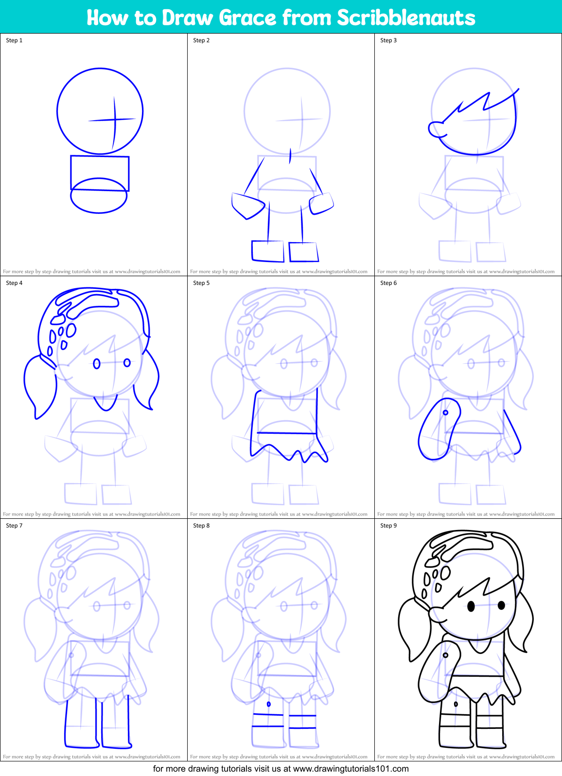 How to Draw Grace from Scribblenauts Printable Step by Step
