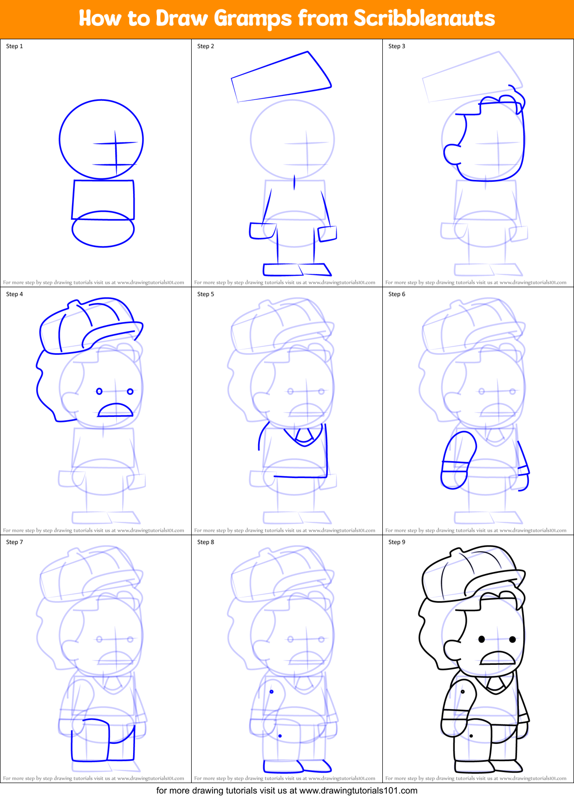 How to Draw Gramps from Scribblenauts Printable Step by Step
